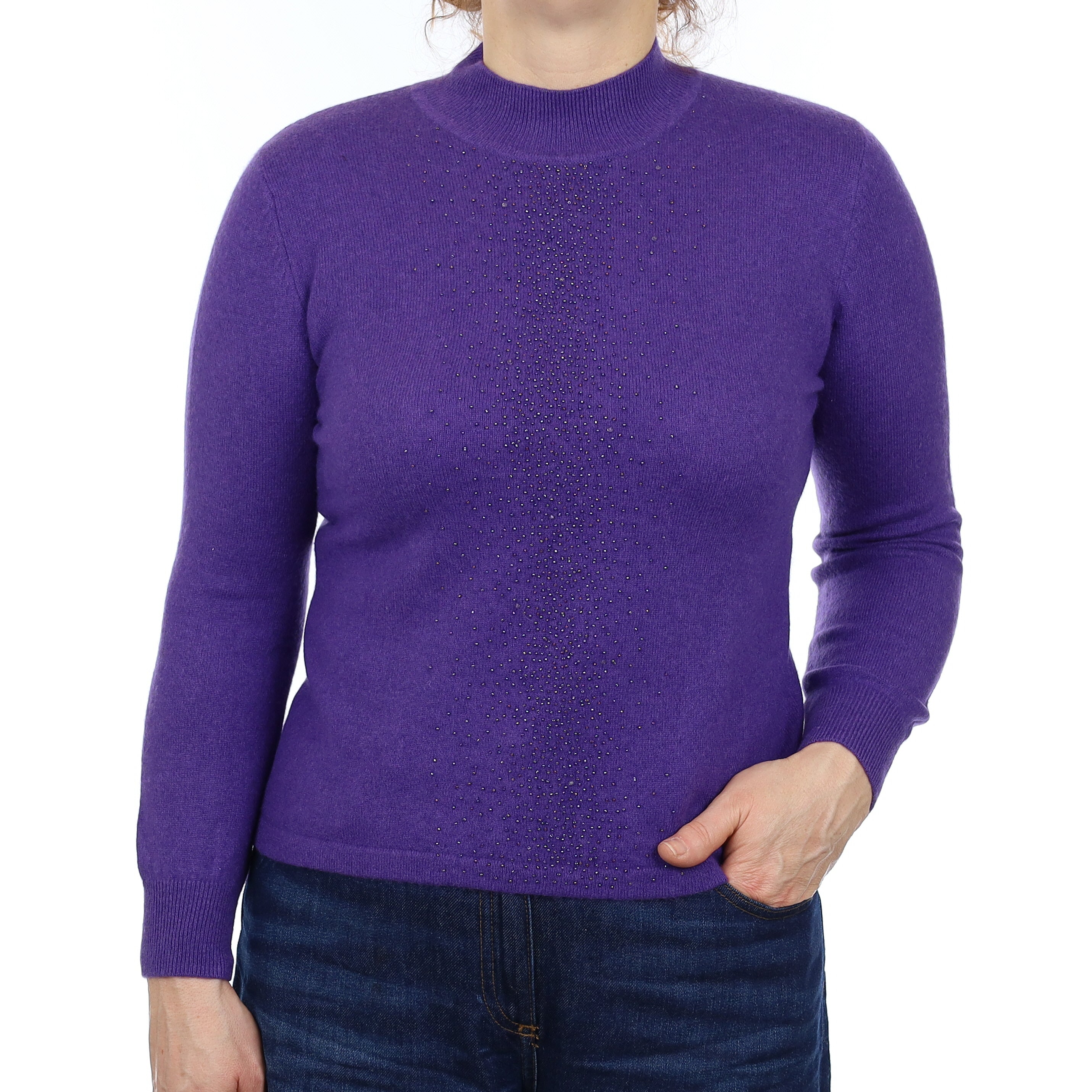 Purple Bead Embellished Cashmere Turtleneck Jumper Medium