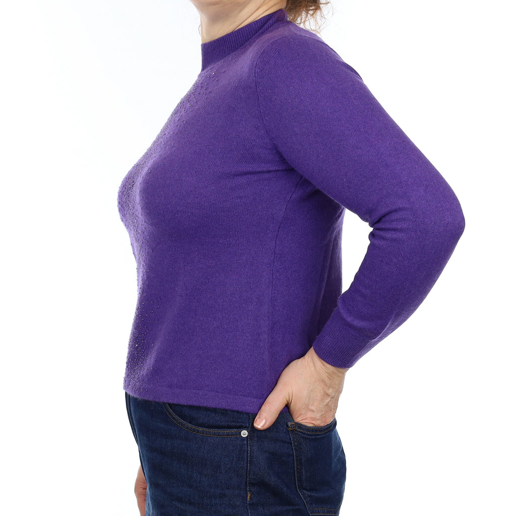 Purple Bead Embellished Cashmere Turtleneck Jumper Medium