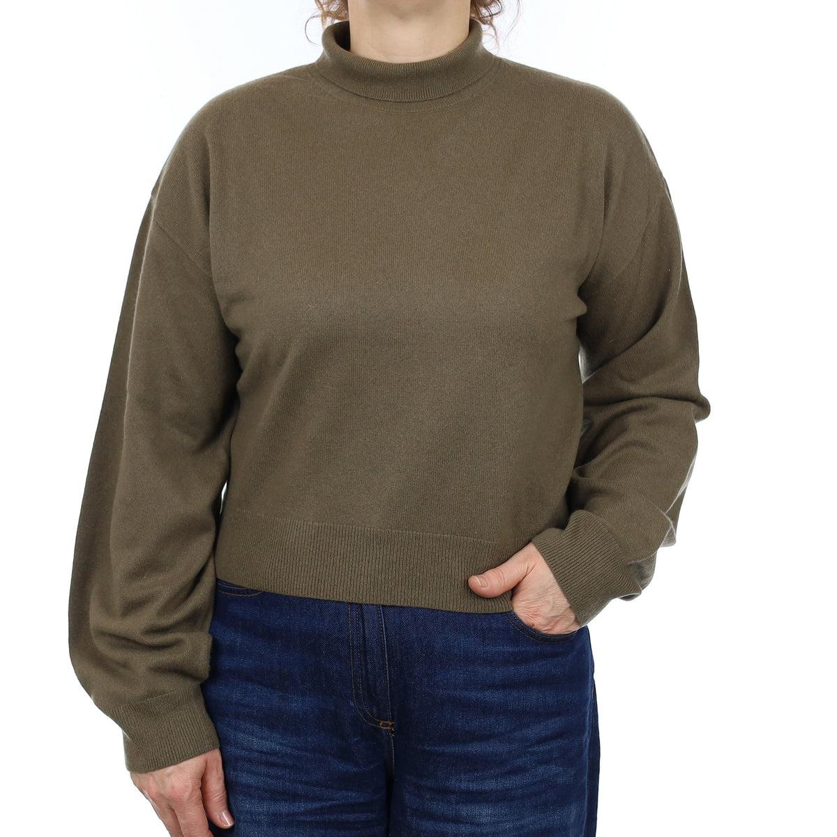 & Other Stories Khaki Brown Cashmere Roll Neck Jumper Medium