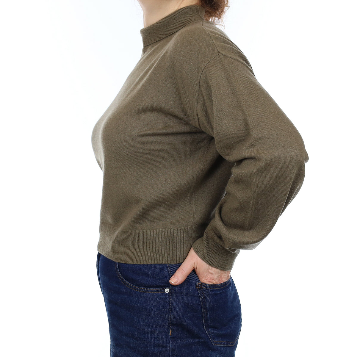 & Other Stories Khaki Brown Cashmere Roll Neck Jumper Medium