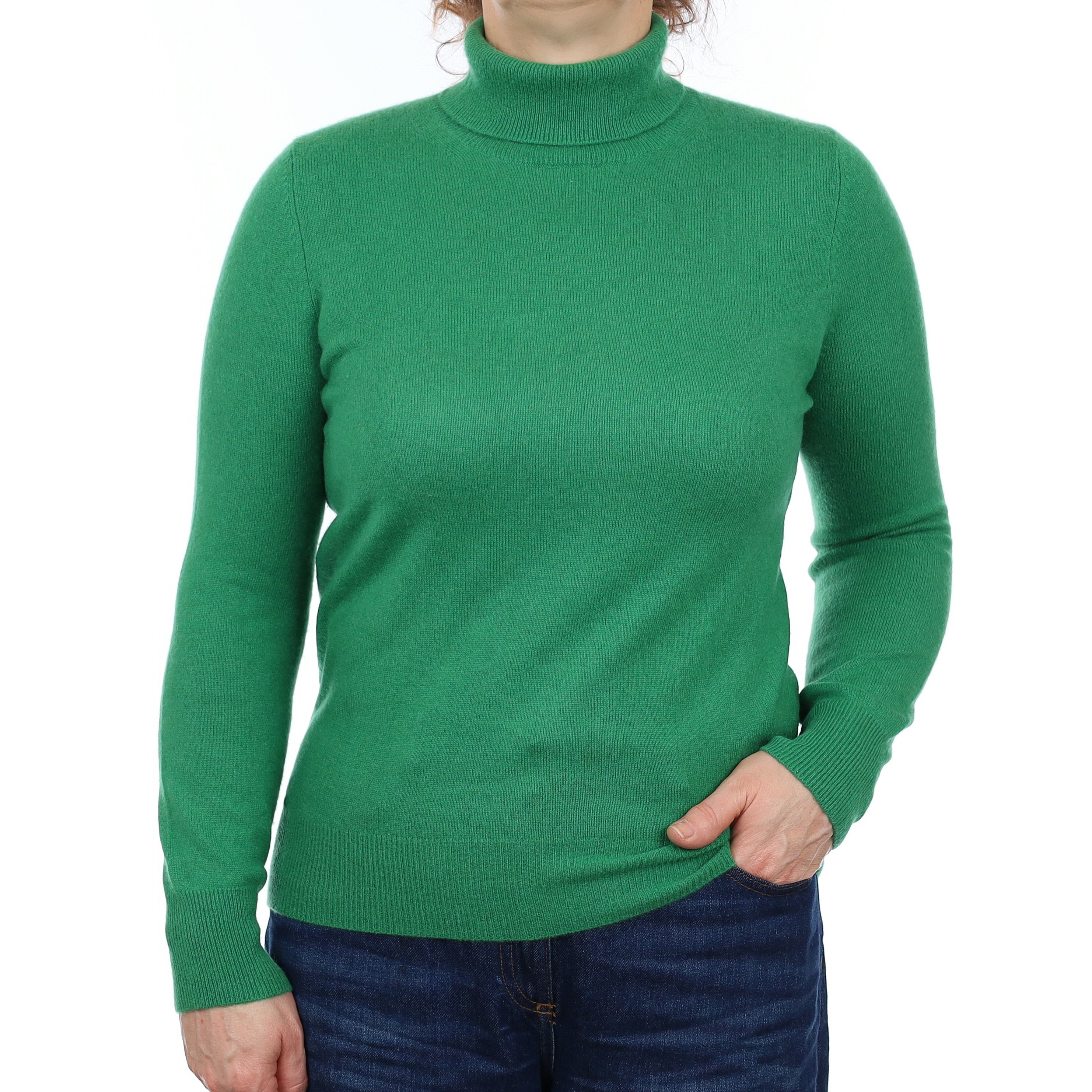 Shamrock Green Cashmere Polo Neck Jumper Medium