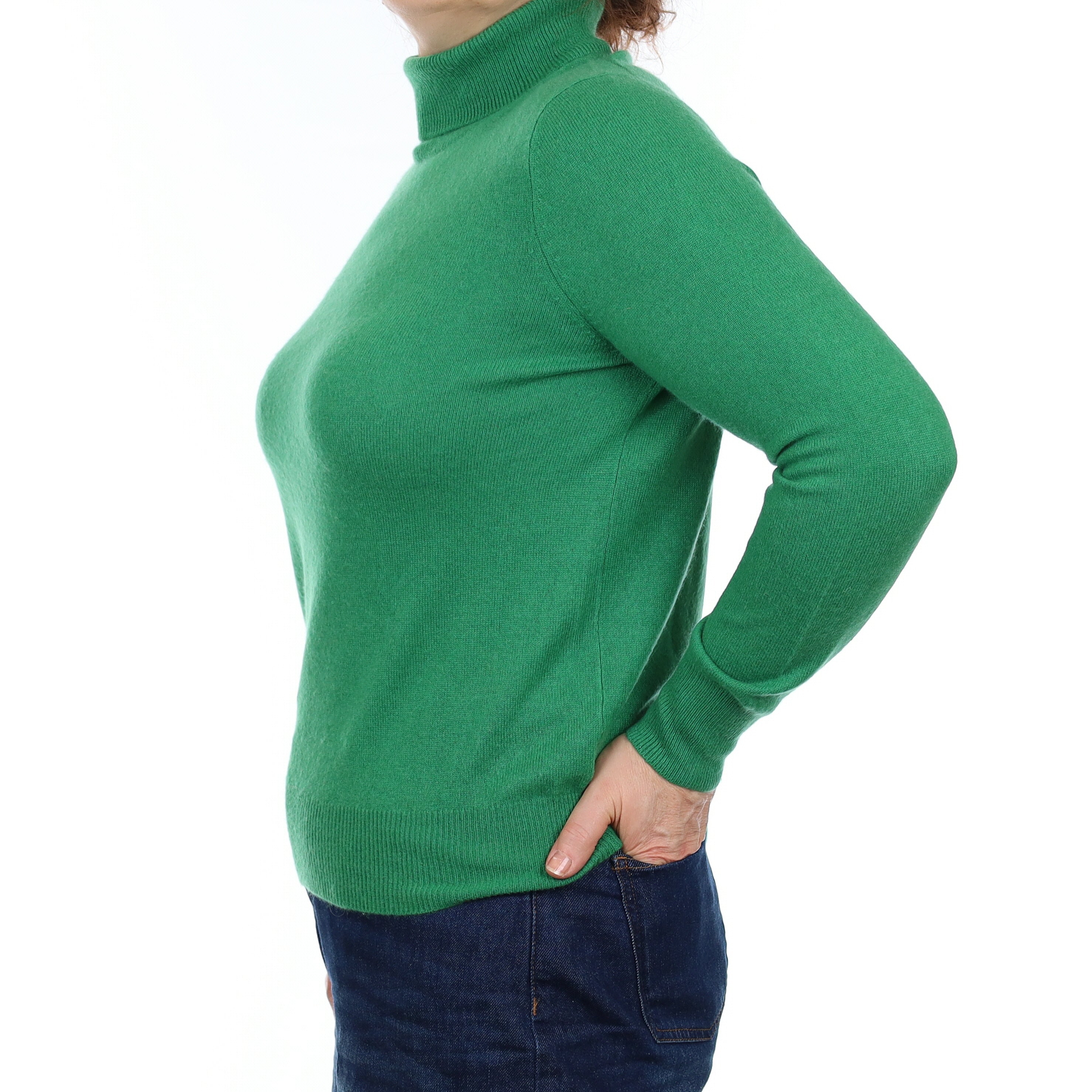 Shamrock Green Cashmere Polo Neck Jumper Medium