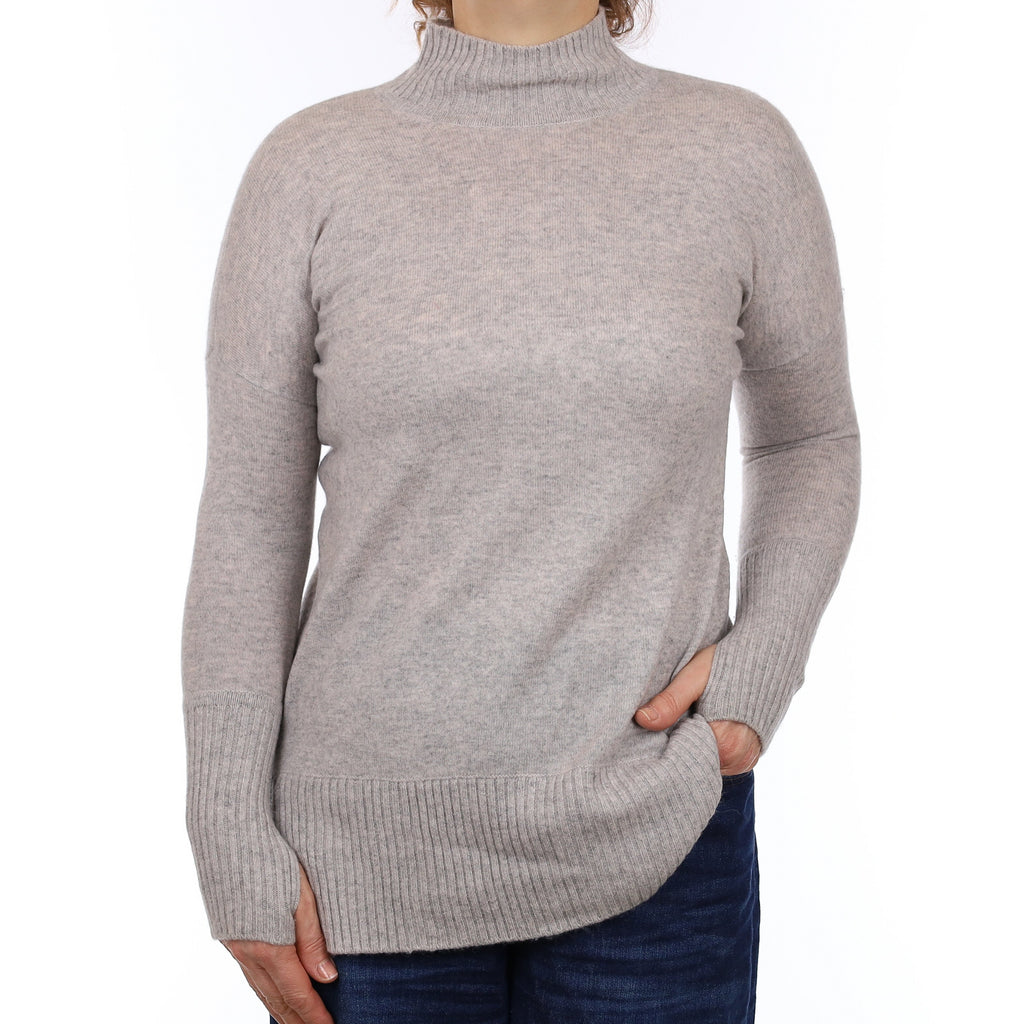 Mist Grey Cashmere Longline Turtleneck Jumper Medium