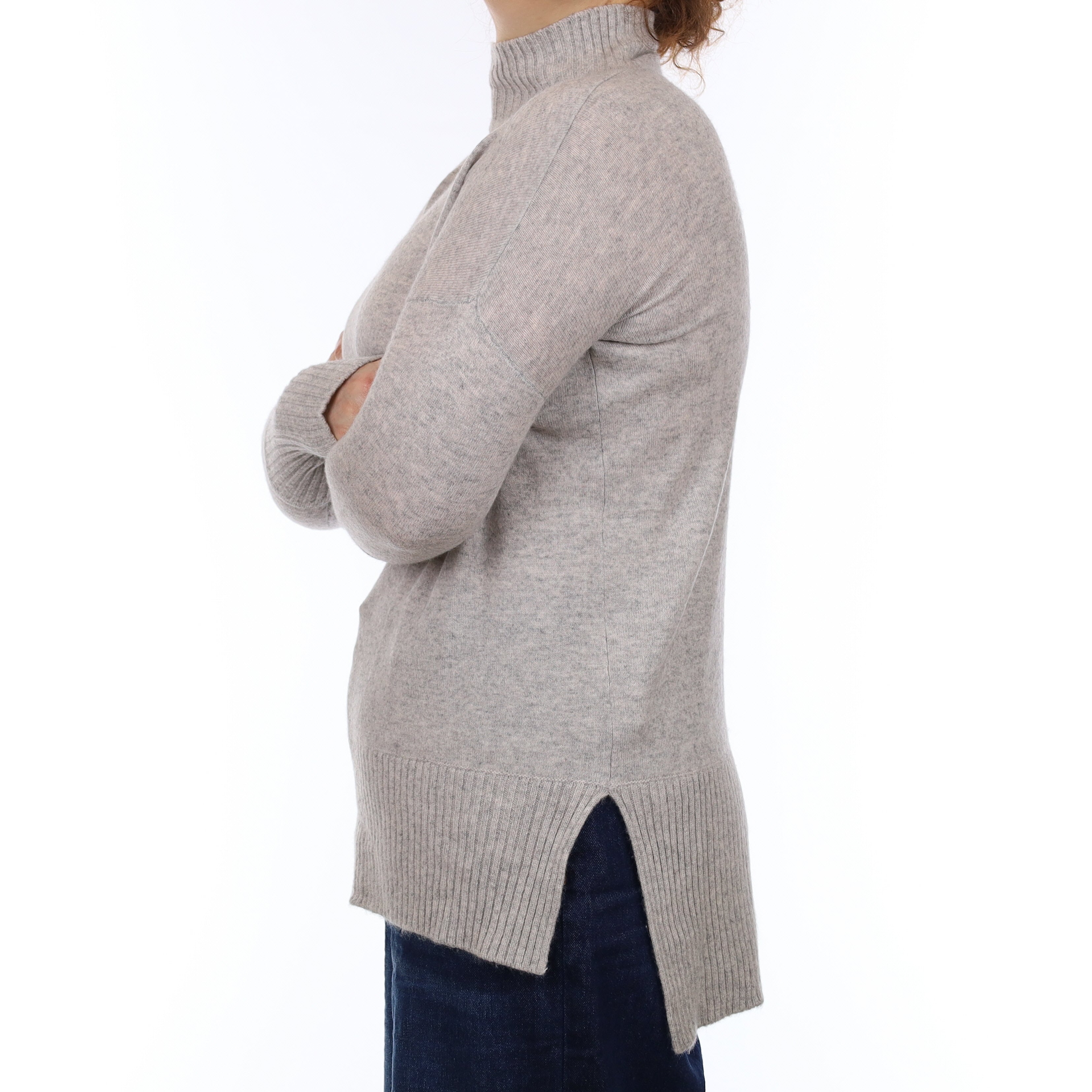 Mist Grey Cashmere Longline Turtleneck Jumper Medium