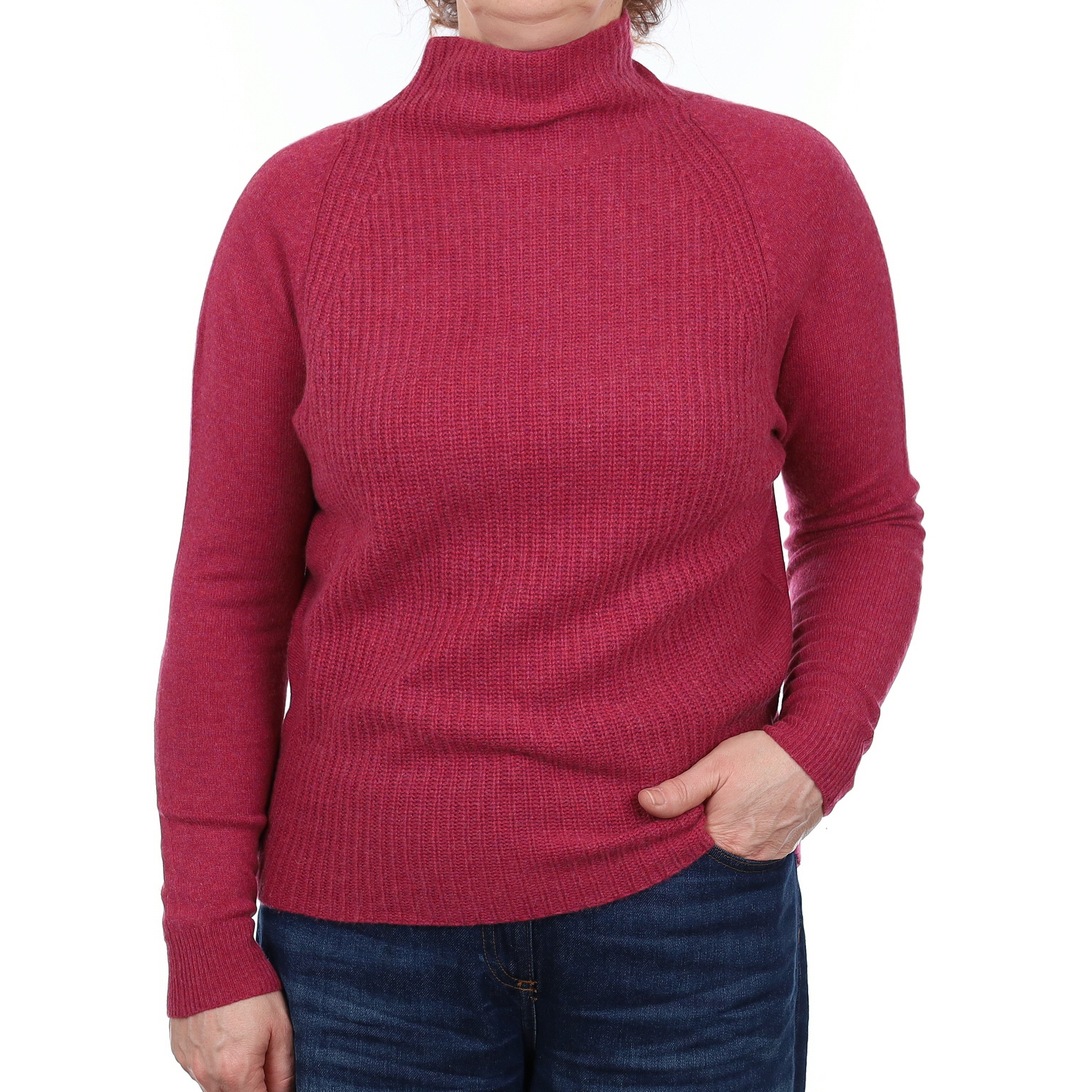 Raspberry Pink Cashmere Batwing Funnel Neck Jumper Medium