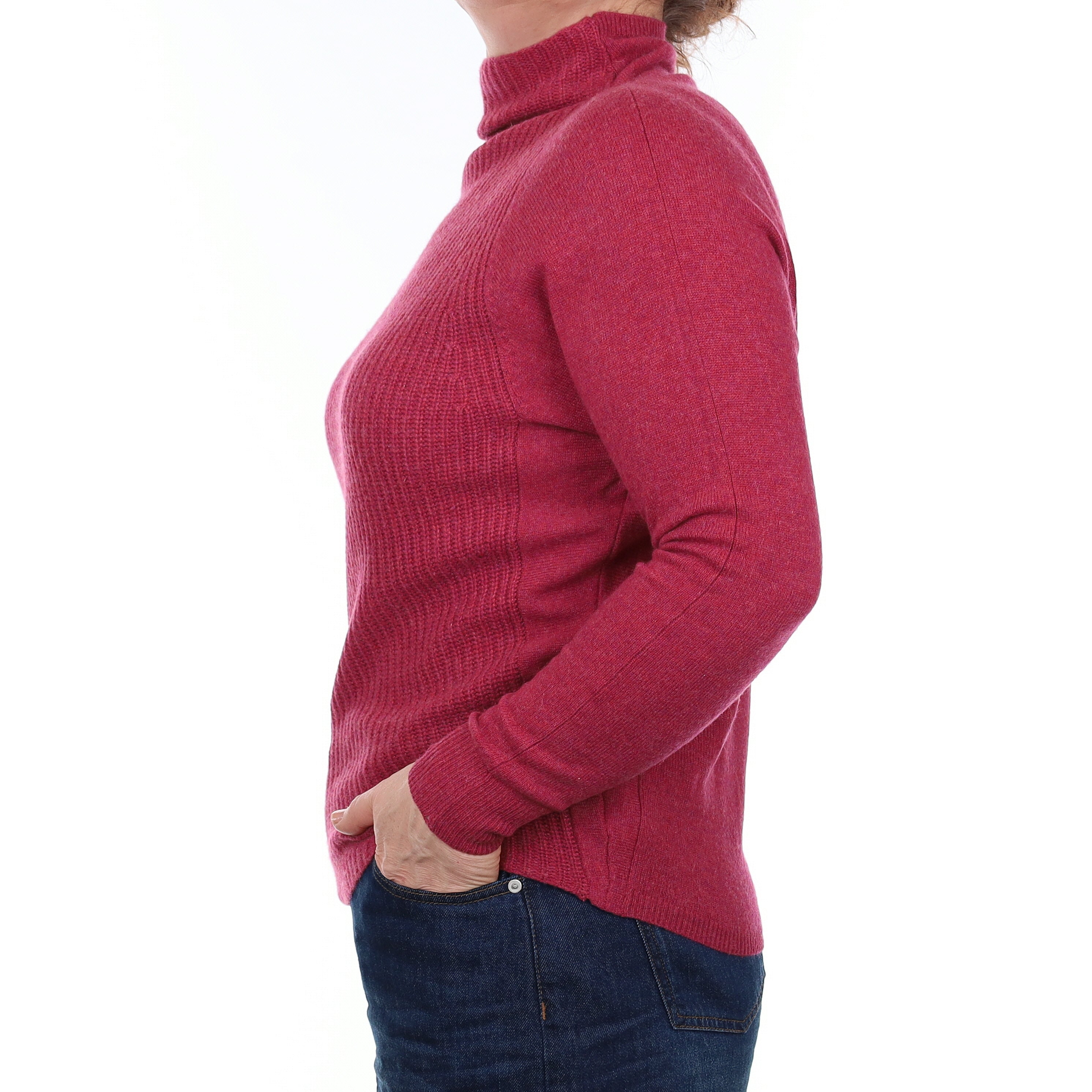 Raspberry Pink Cashmere Batwing Funnel Neck Jumper Medium
