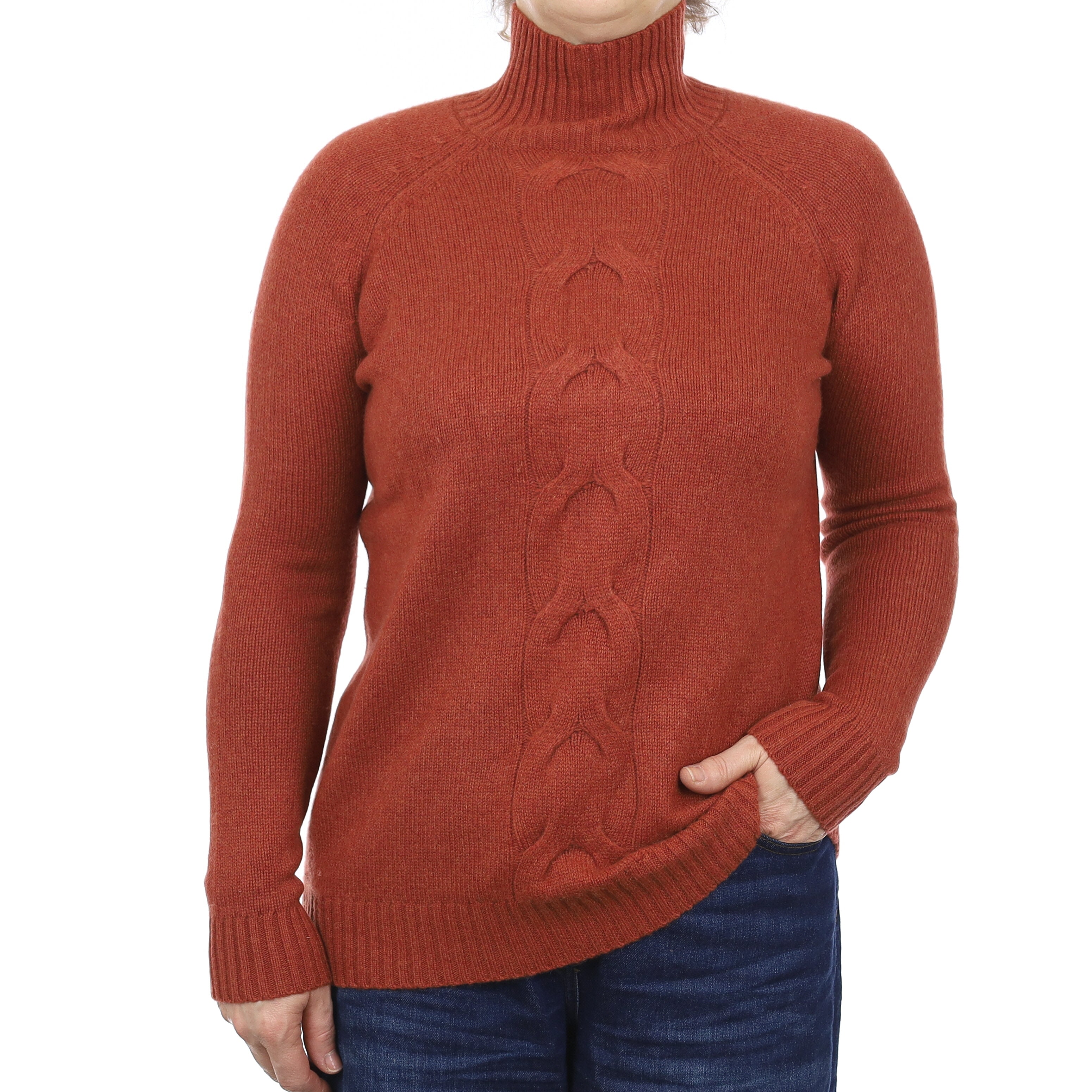 Burnt Orange Chunky Cashmere Turtle Neck Jumper Medium