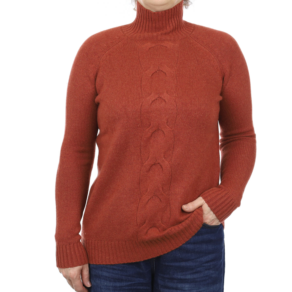 Burnt Orange Chunky Cashmere Turtle Neck Jumper Medium