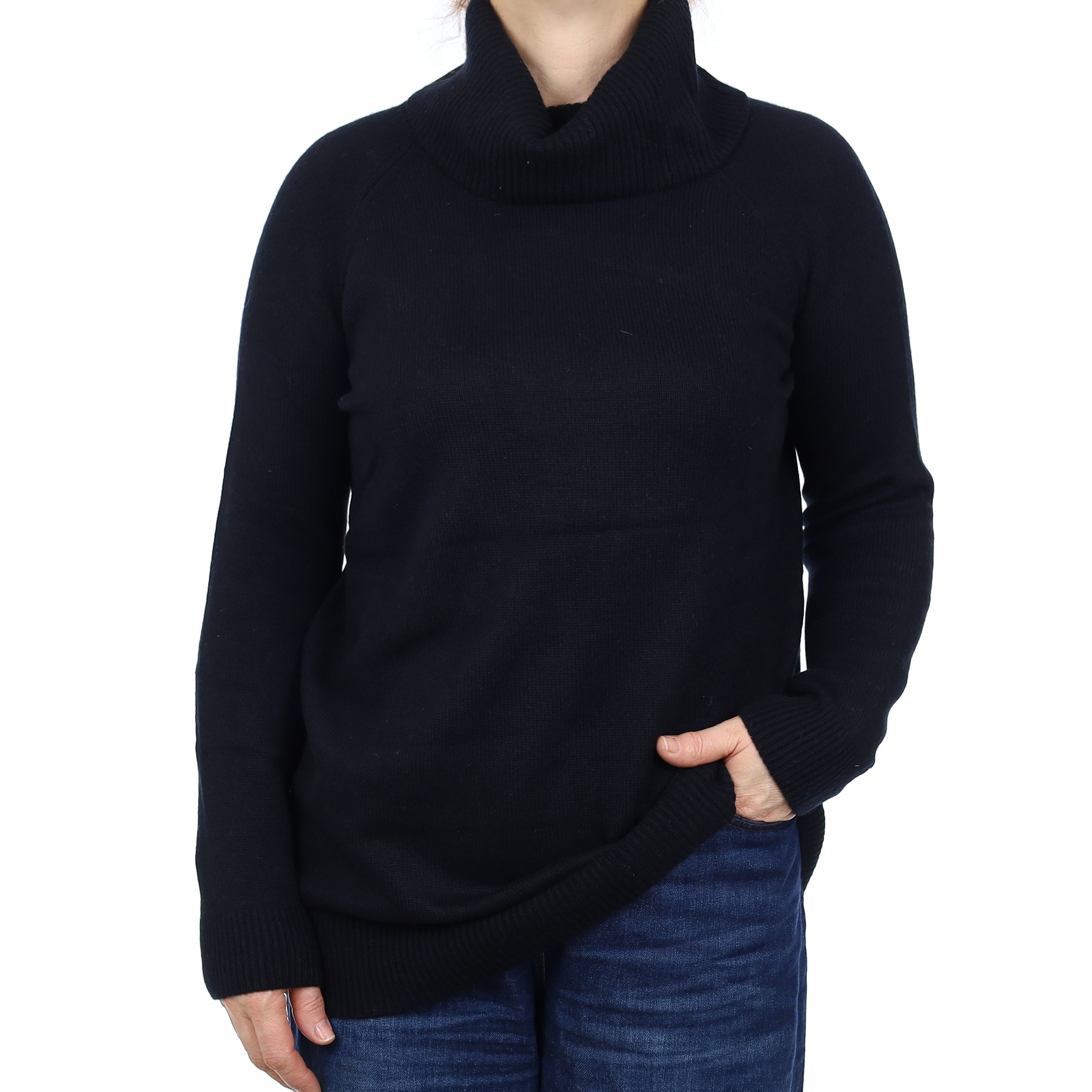 Black Heavy Knit Cashmere Cowl Neck Jumper Medium