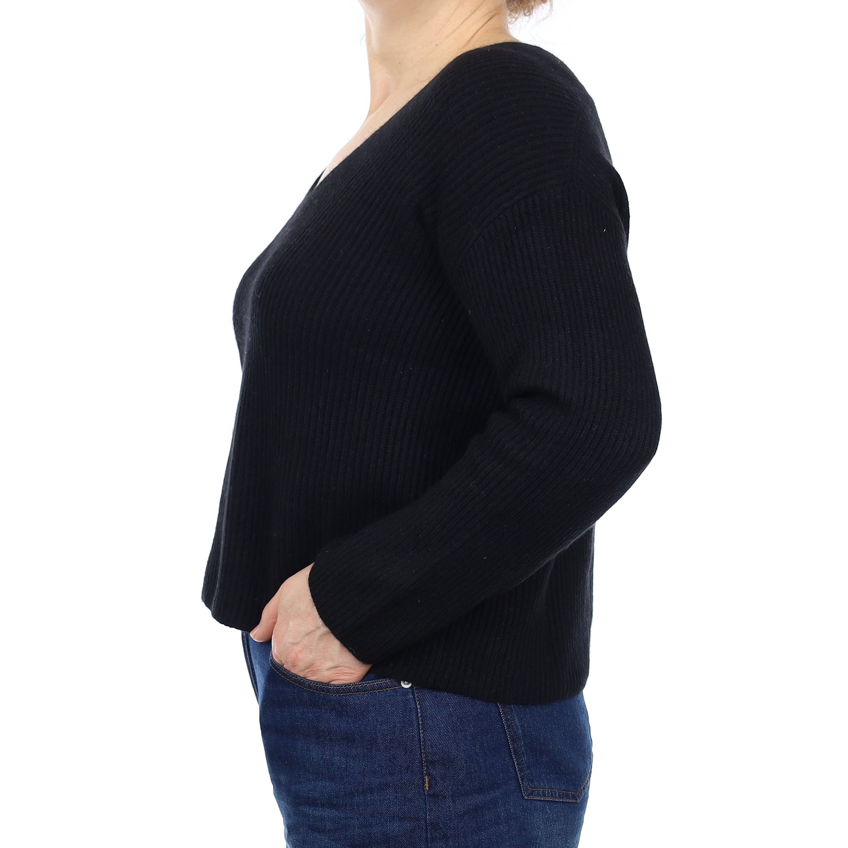 Everlane Black Chunky Rib Cashmere V Neck Jumper Medium