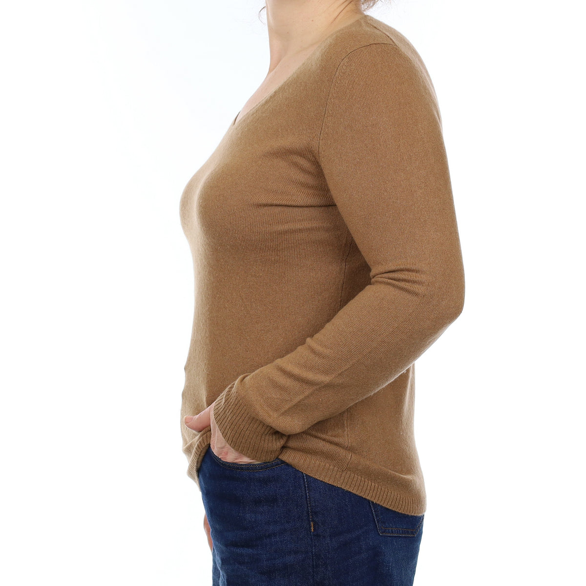 Cinnamon Brown Cashmere V Neck Jumper Medium