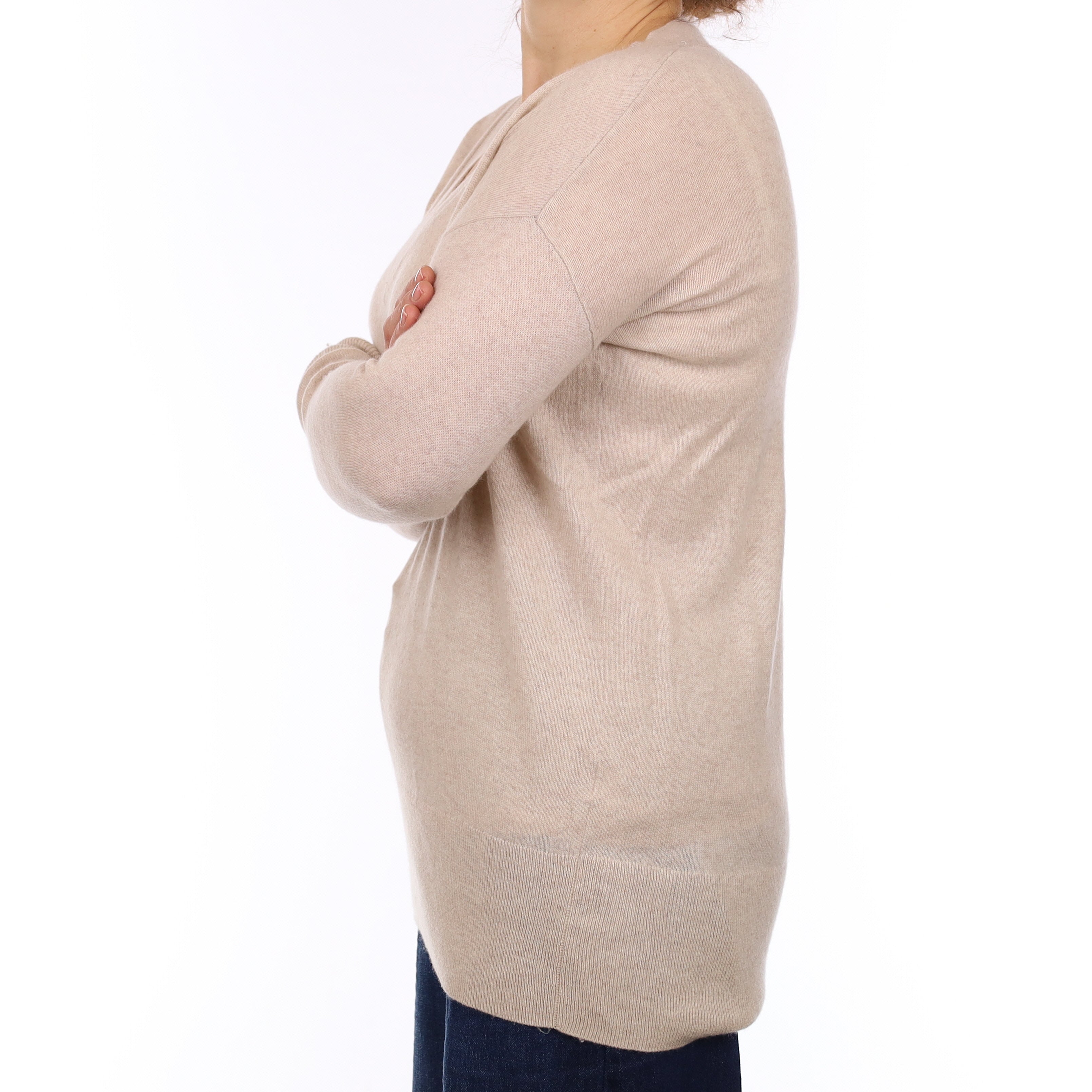 Oatmeal Cashmere Longline V Neck Jumper Medium
