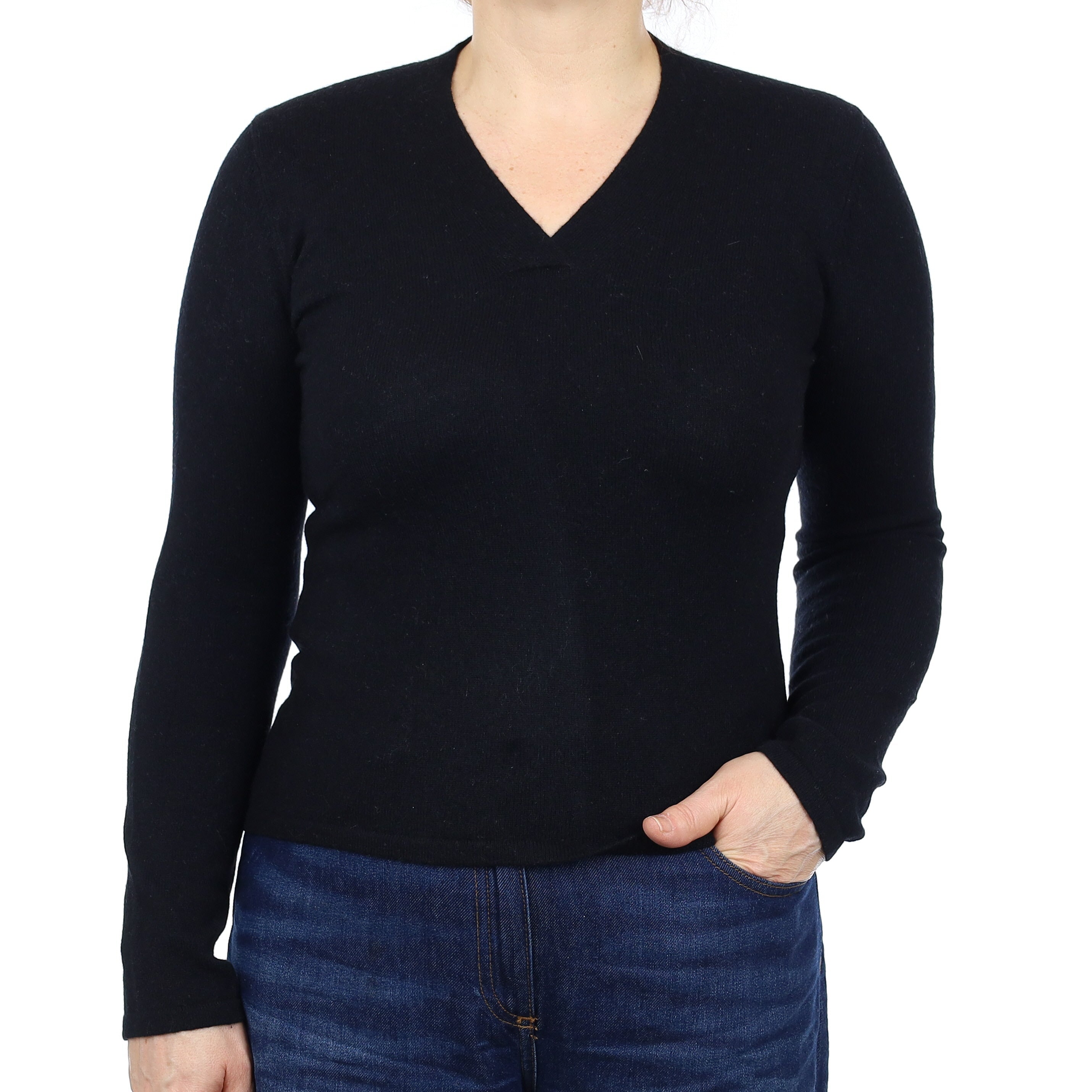 Black Cashmere V Neck Jumper Medium