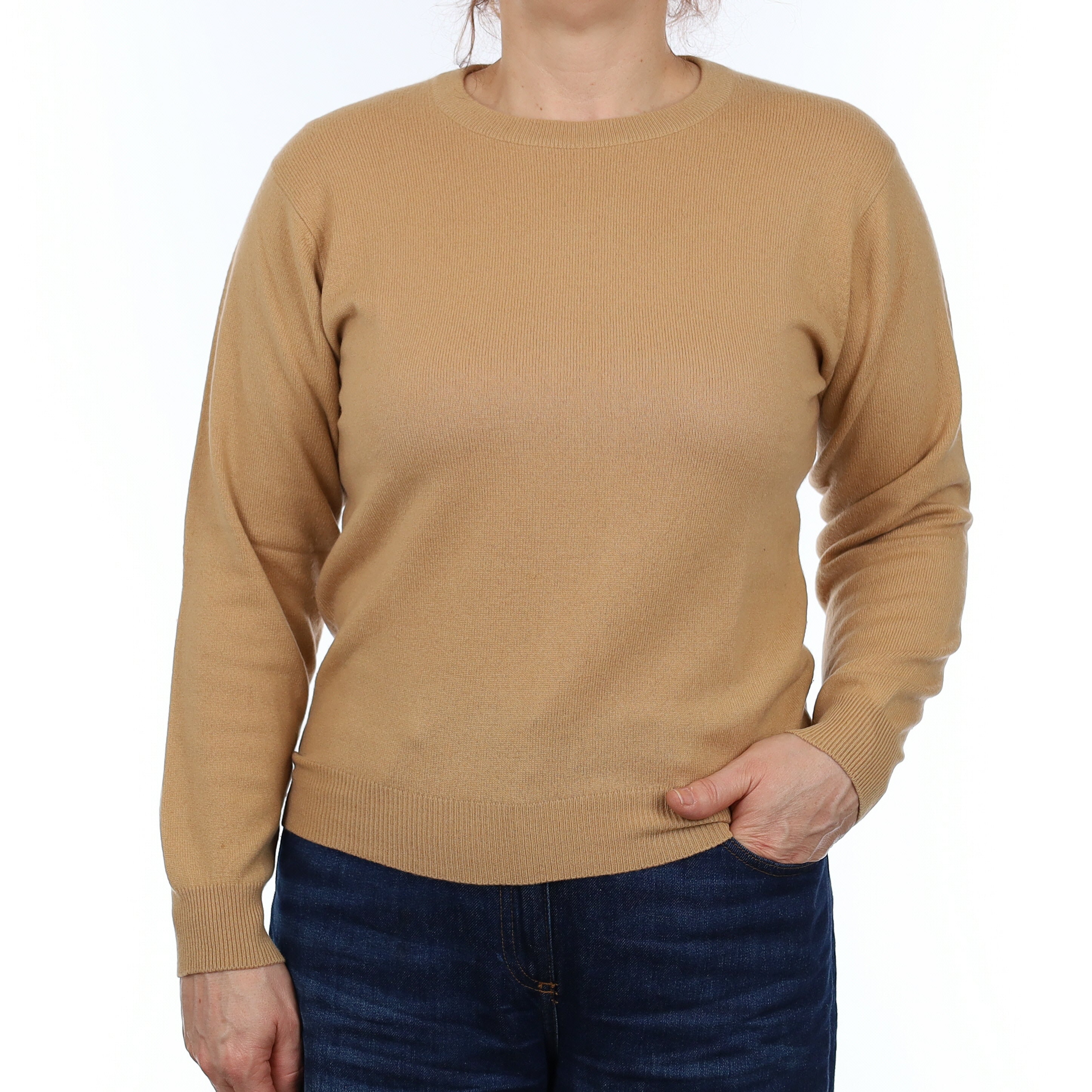 Warm Caramel Brown Cashmere Crew Neck Jumper Medium