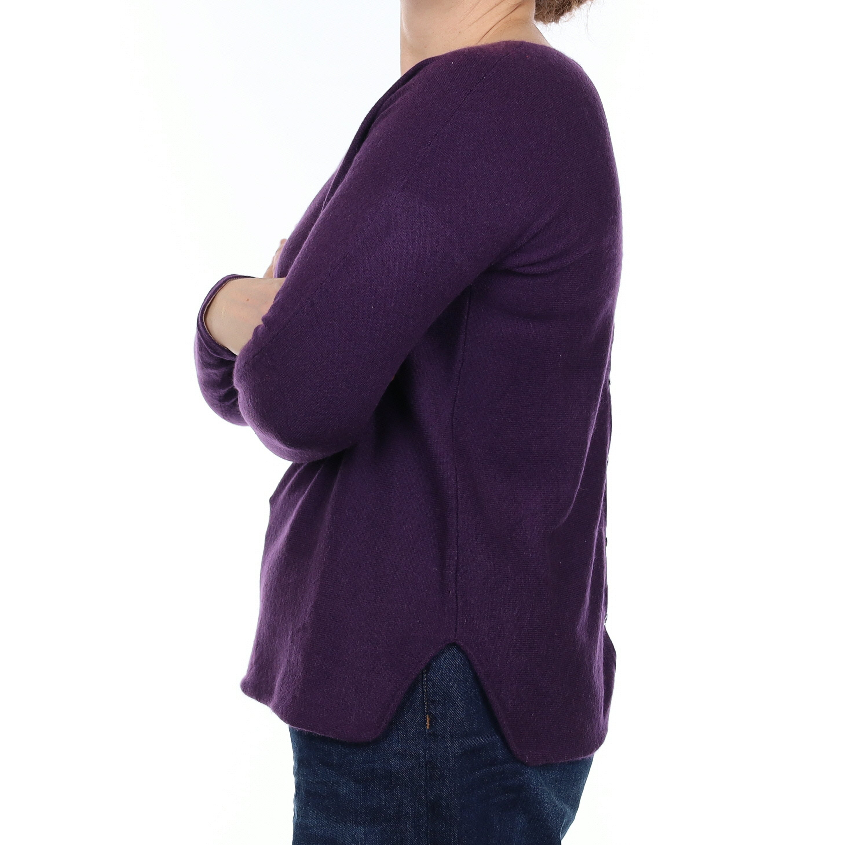 Blueberry Purple Cashmere Button Back Slash Neck Jumper Medium