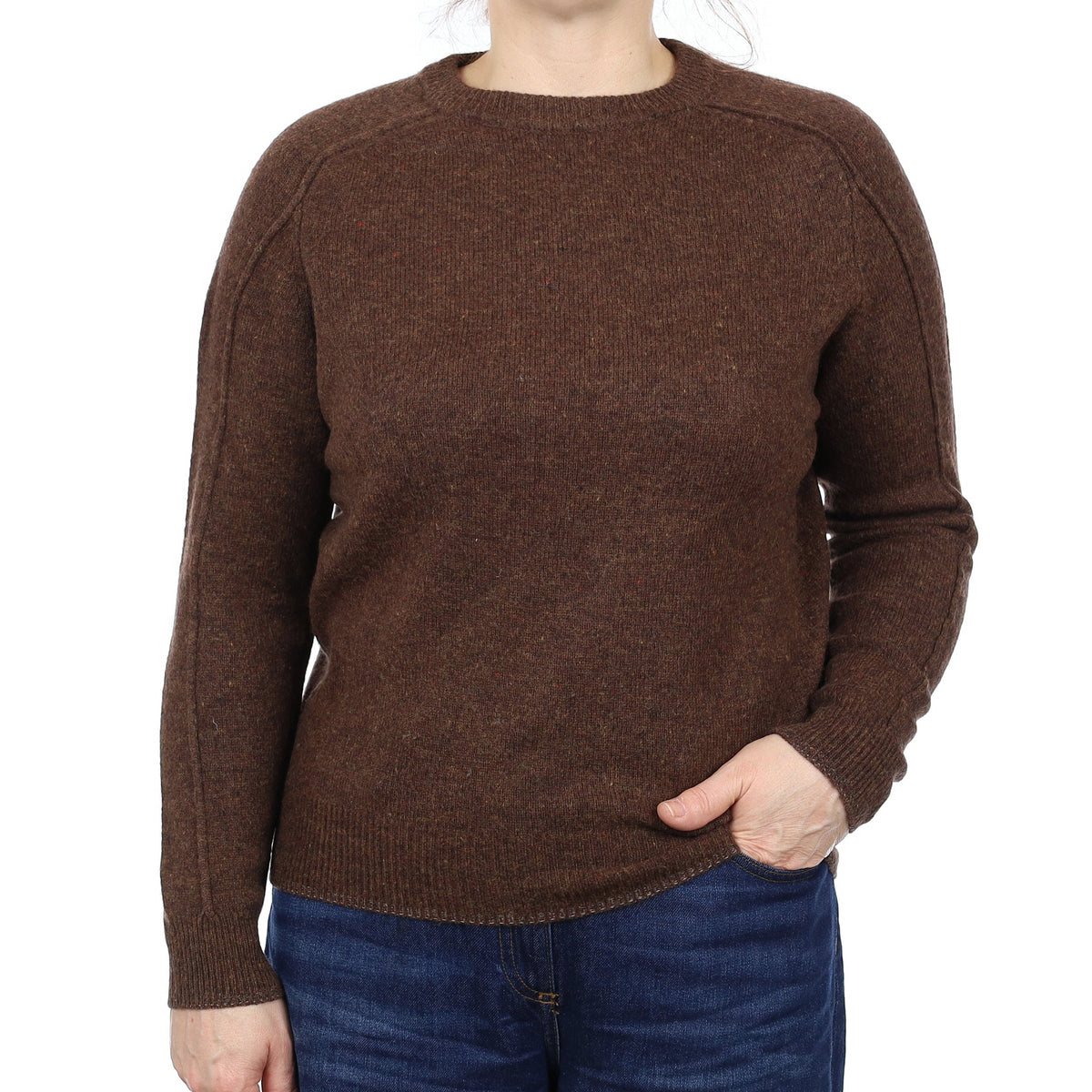 Brown Marl Heavy Knit Cashmere Crew Neck Jumper Medium
