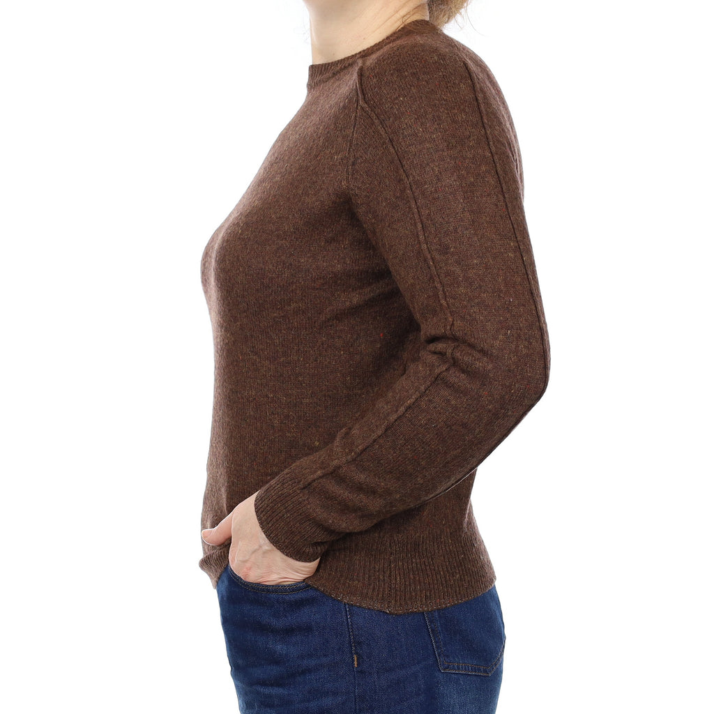 Brown Marl Heavy Knit Cashmere Crew Neck Jumper Medium