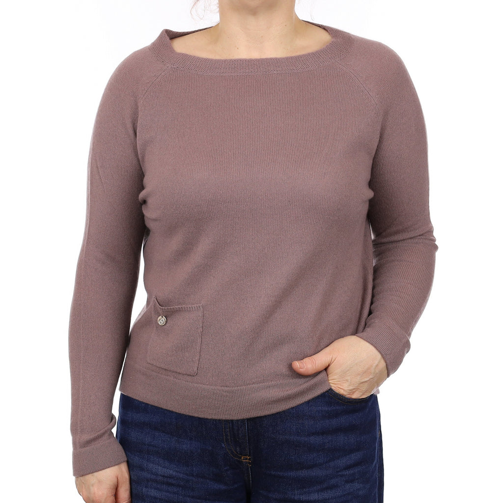 Antique Purple Cashmere Boat Neck Jumper with Pocket Medium