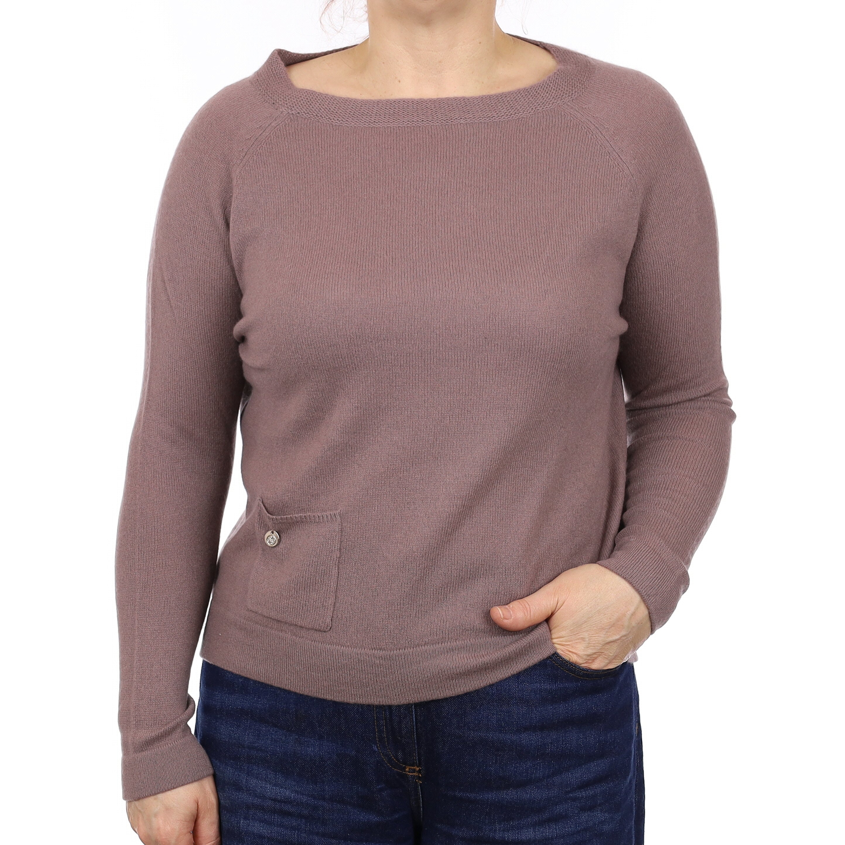 Antique Purple Cashmere Boat Neck Jumper with Pocket Medium