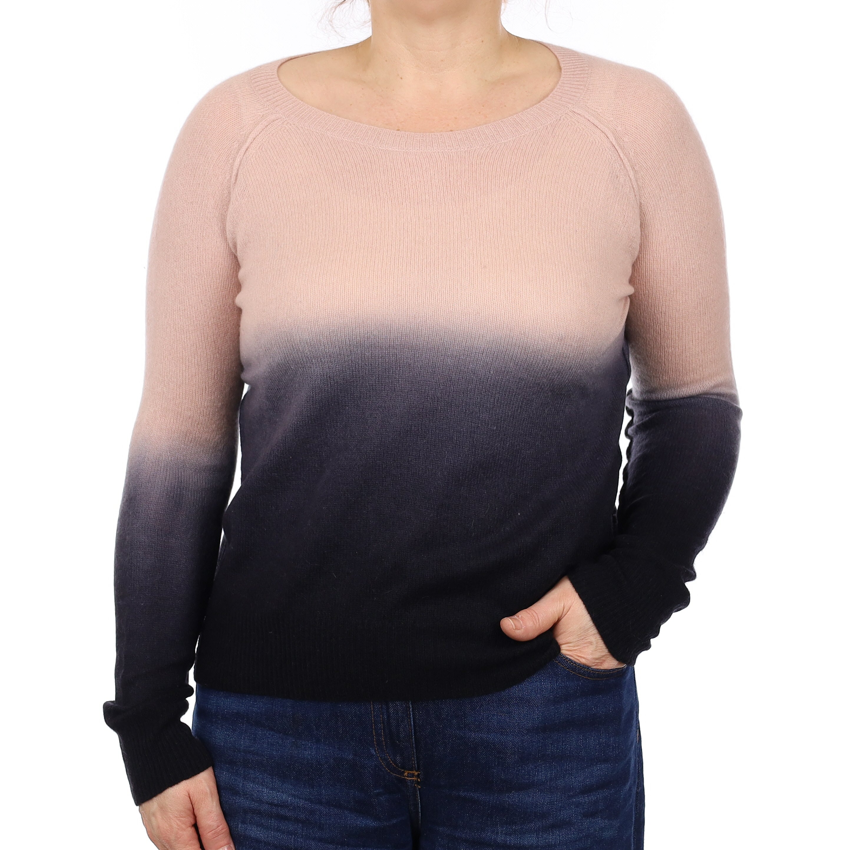 Nude Pink and Black Ombré Cashmere Crew Neck Jumper Medium