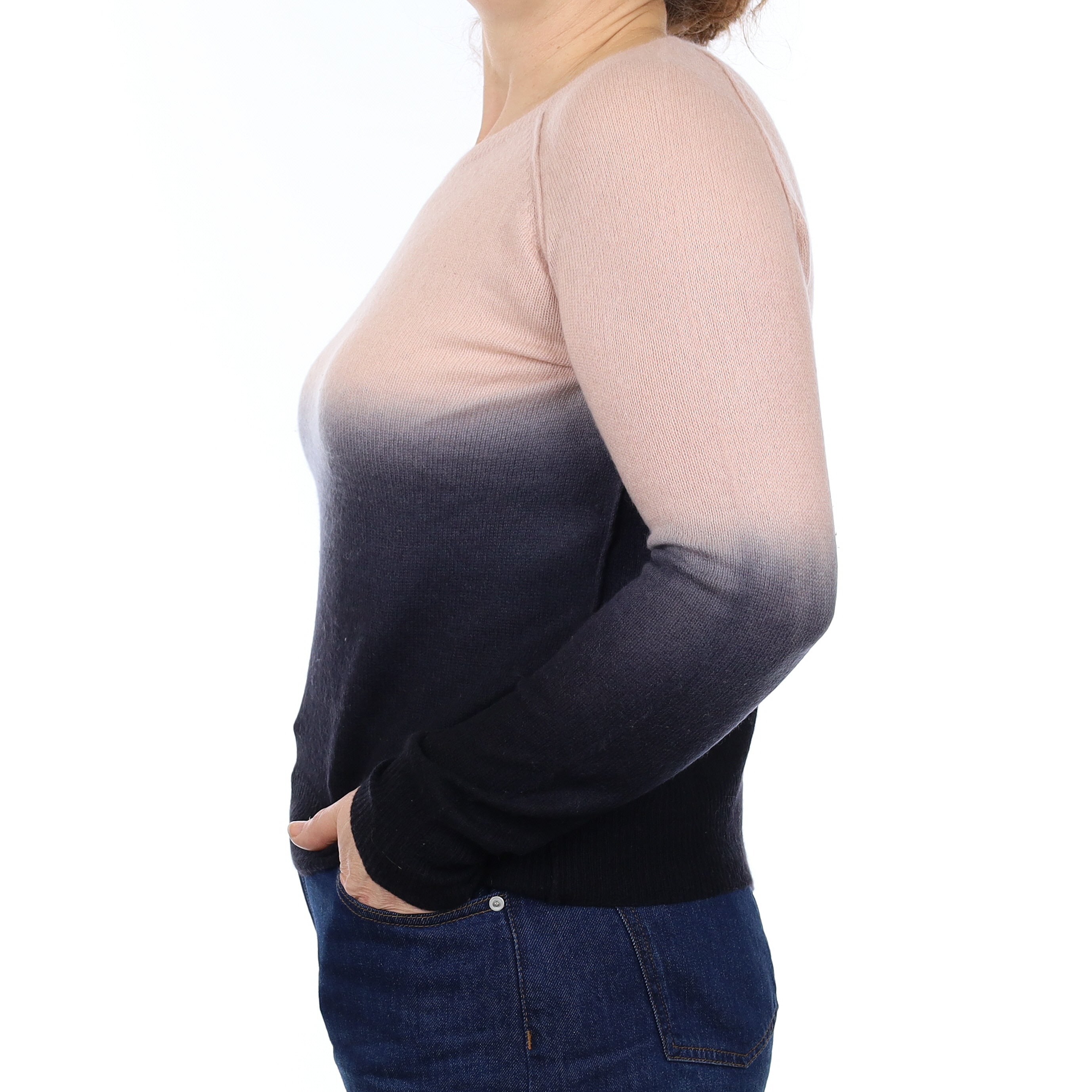 Nude Pink and Black Ombré Cashmere Crew Neck Jumper Medium