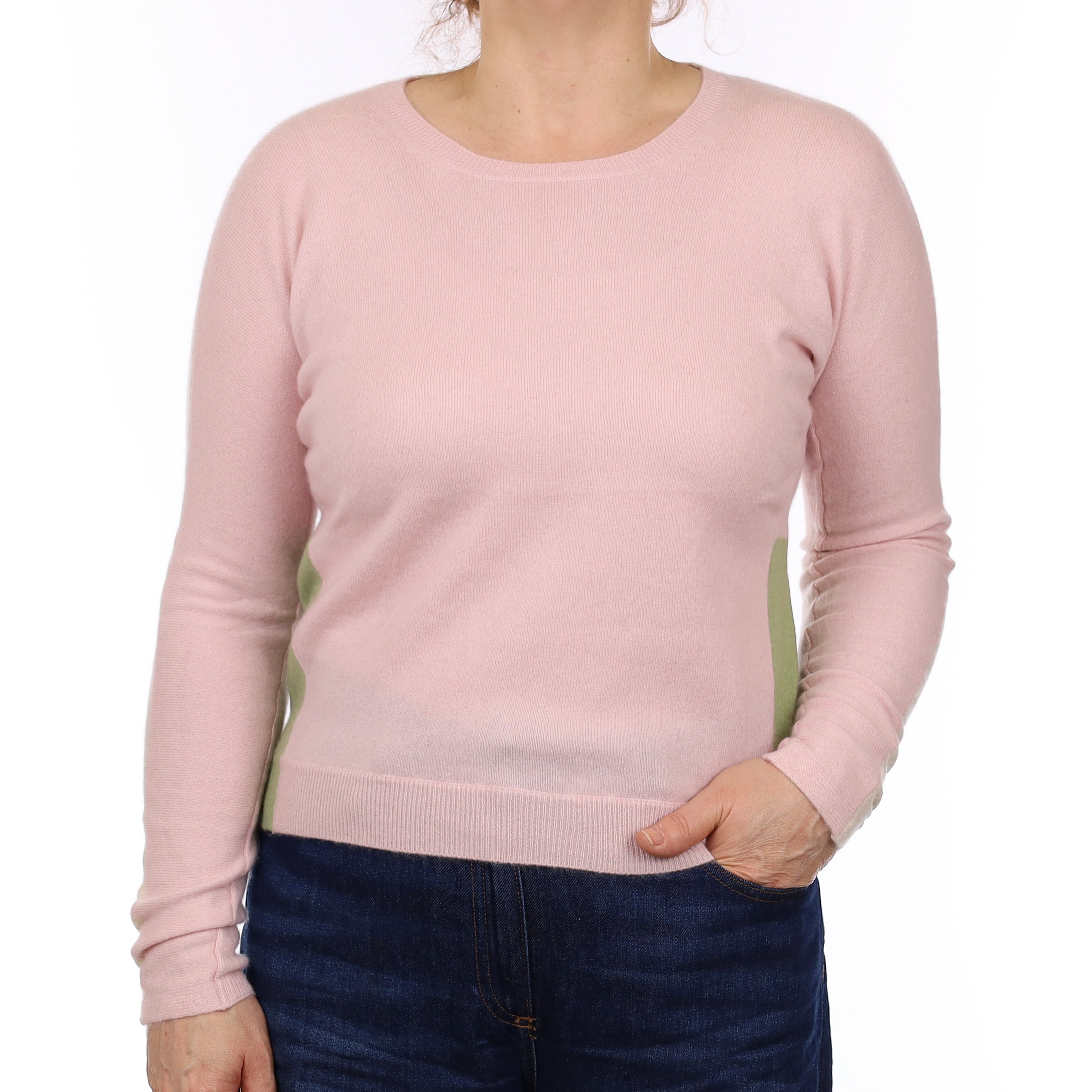 Dorothee Schumacher Pink Colour Block Cashmere Crew Neck Jumper Medium