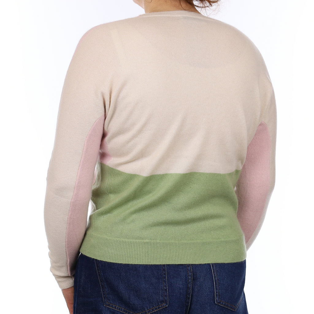 Dorothee Schumacher Pink Colour Block Cashmere Crew Neck Jumper Medium