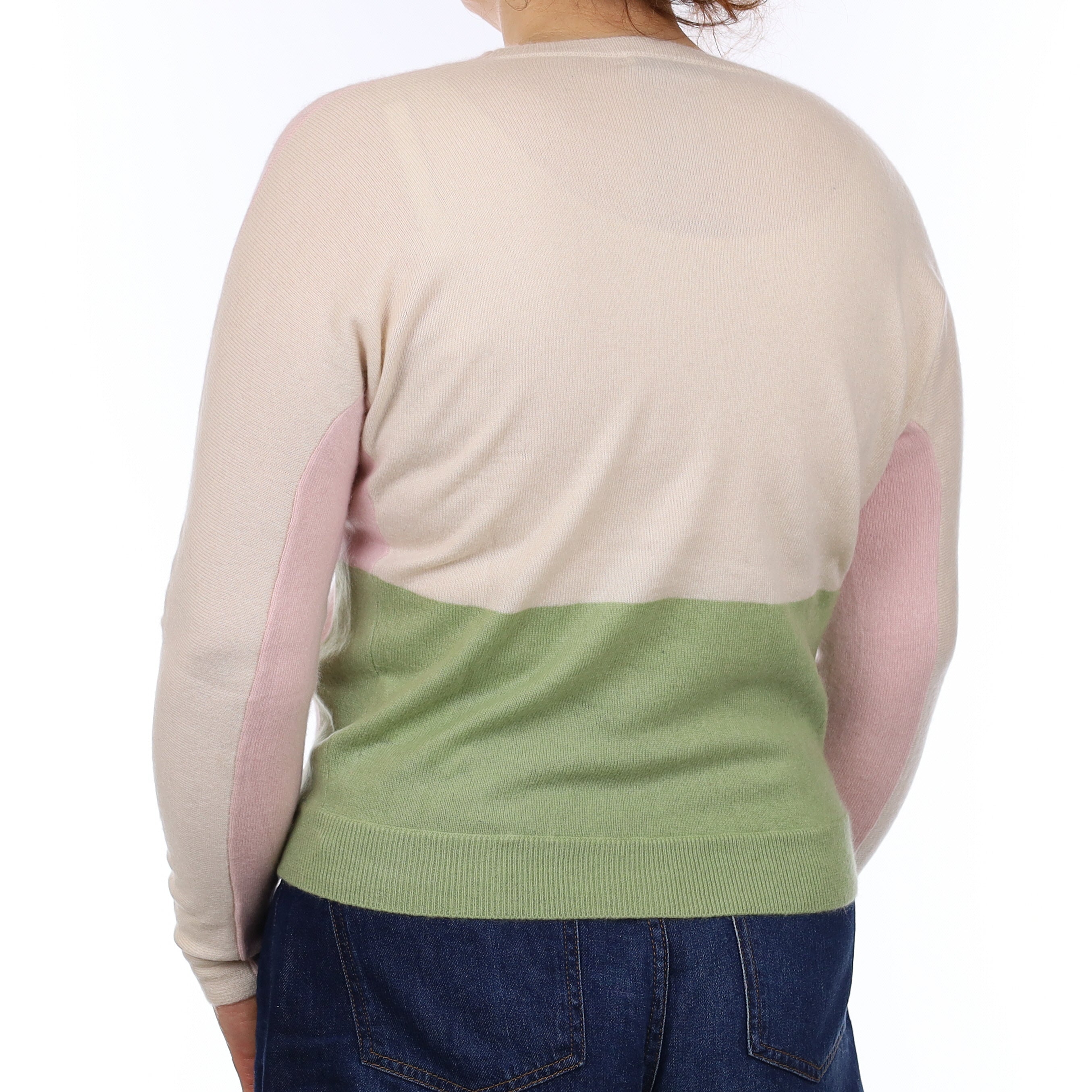 Dorothee Schumacher Pink Colour Block Cashmere Crew Neck Jumper Medium