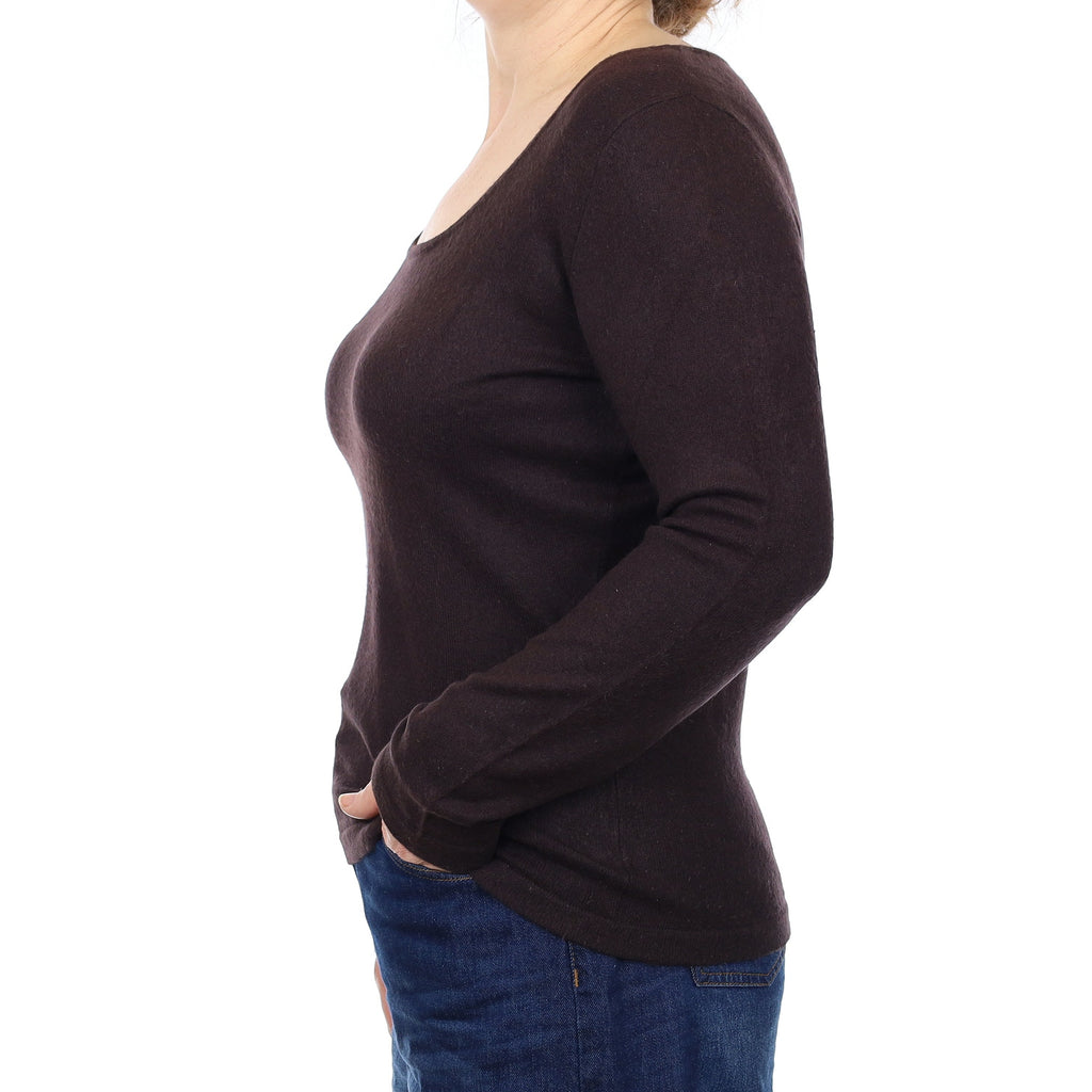 Chocolate Brown Cashmere Scoop Neck Jumper Medium