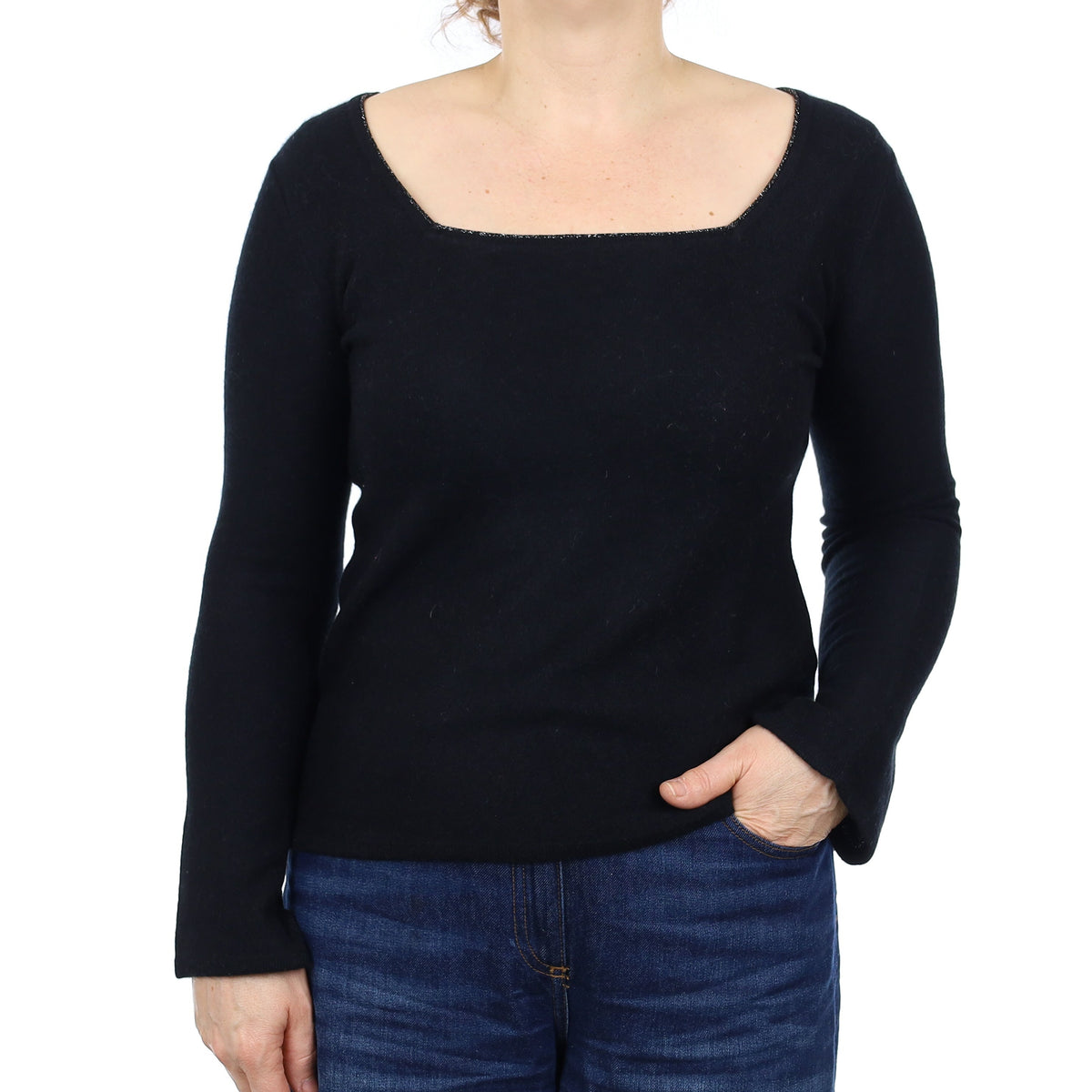 Neiman Marcus Black Cashmere Square Neck Jumper Medium