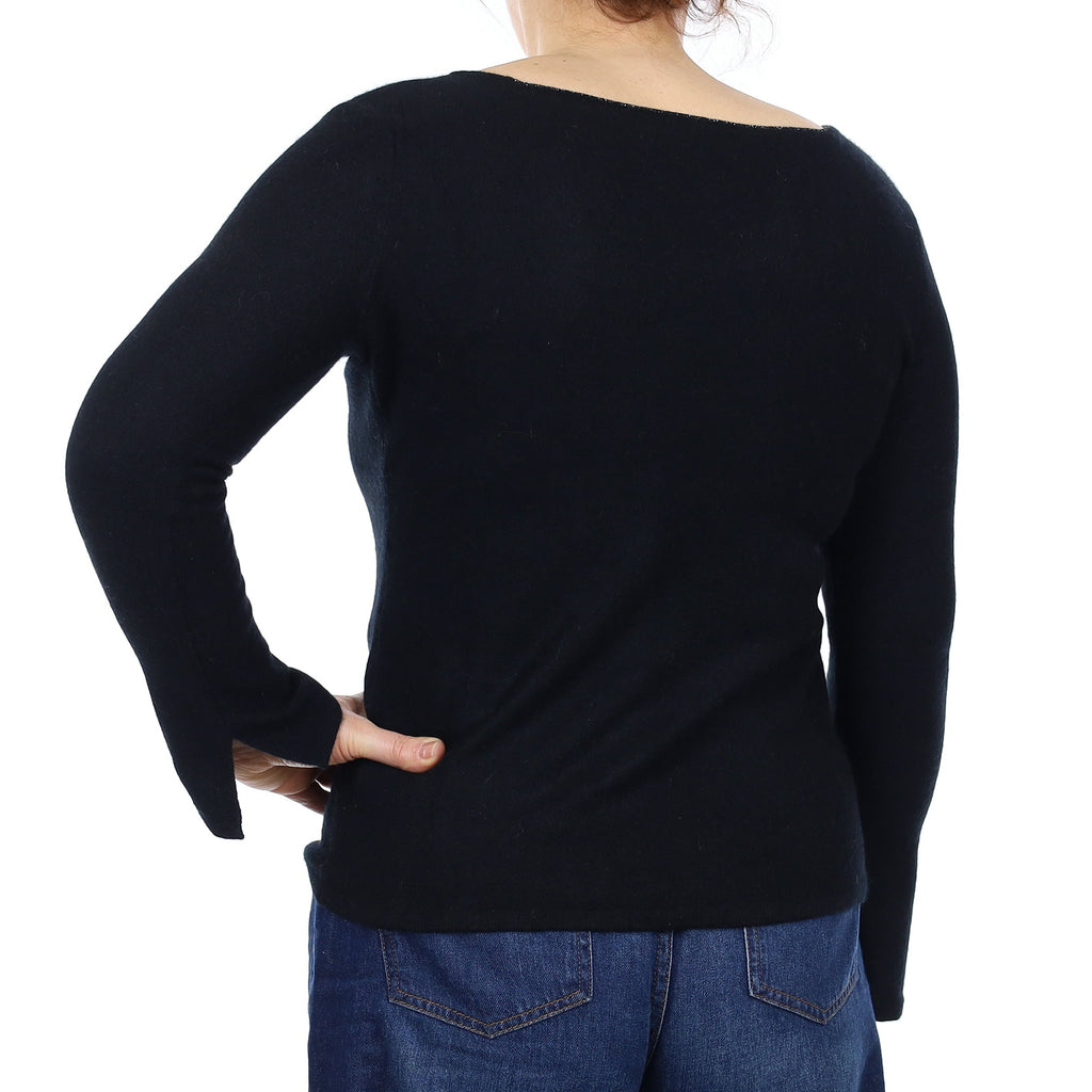 Neiman Marcus Black Cashmere Square Neck Jumper Medium
