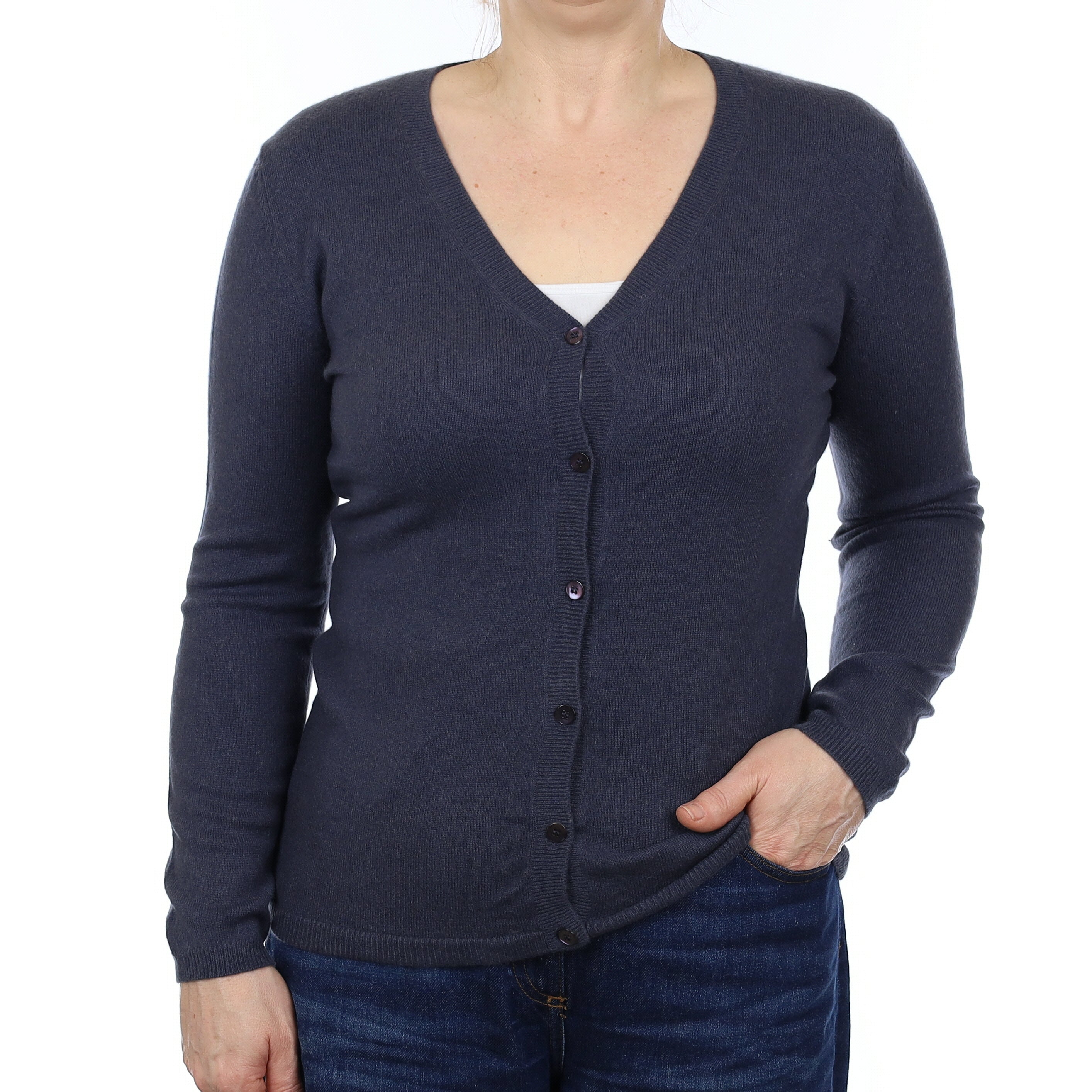 Slate Blue Cashmere V Neck Cardigan Medium