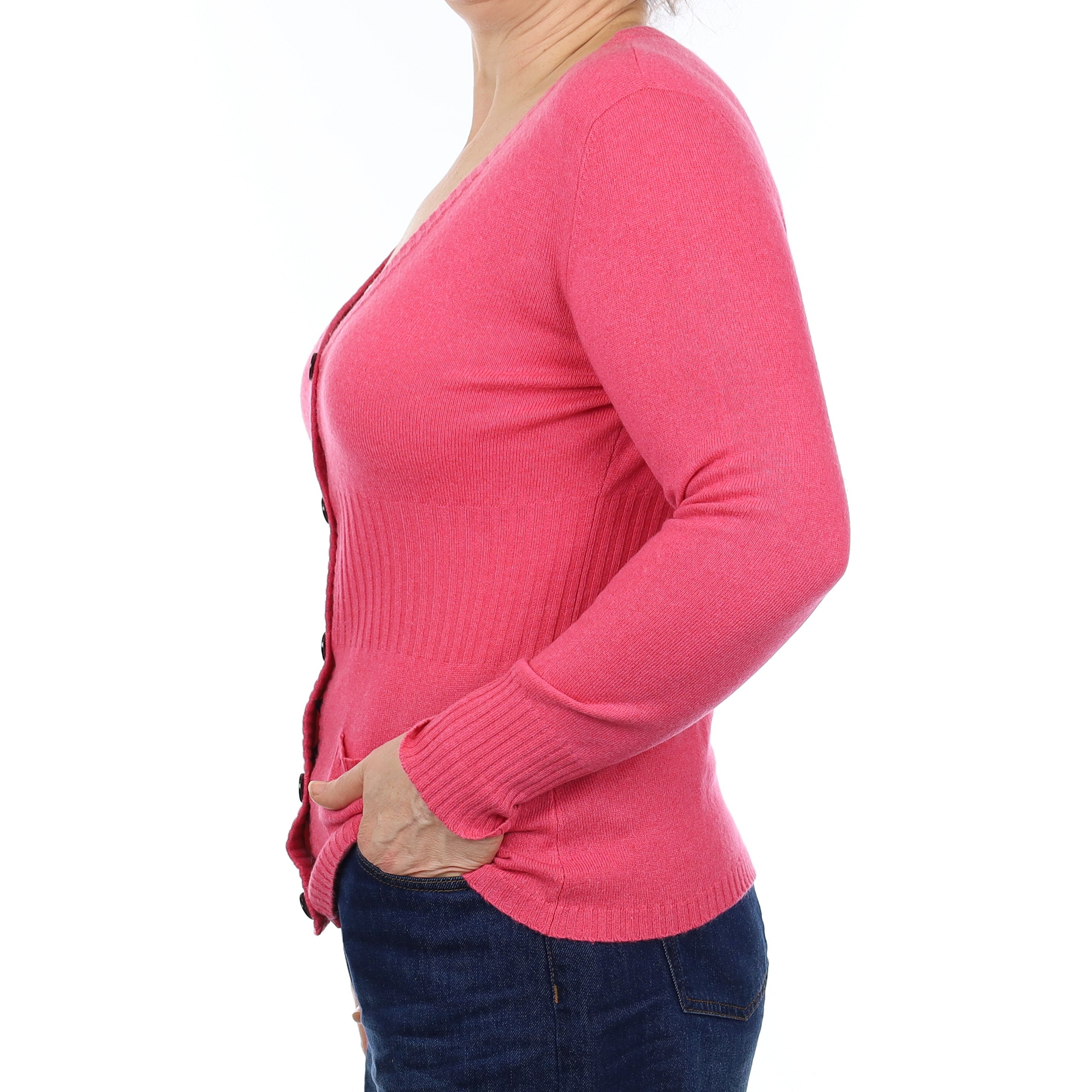 Rose Pink Cashmere V Neck Cardigan with Pockets Medium