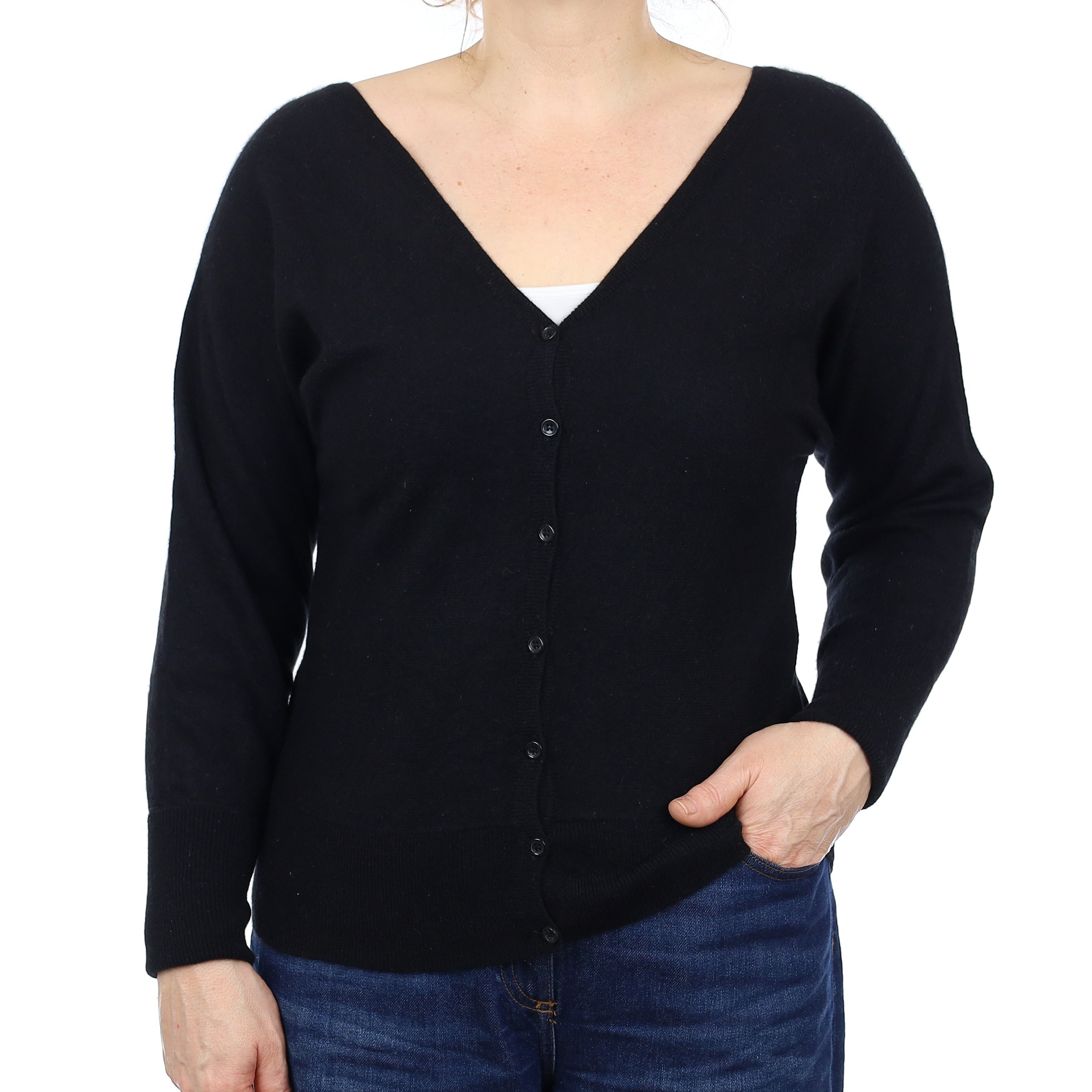 Black Cashmere Batwing V Neck Cardigan Medium