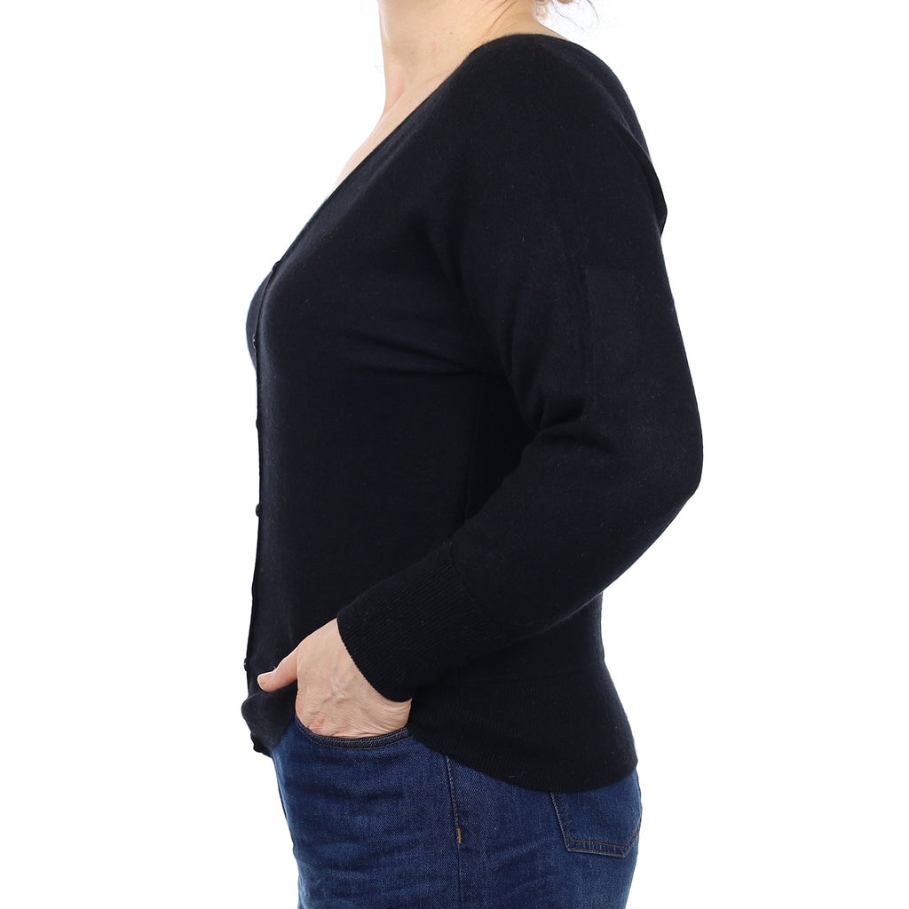 Black Cashmere Batwing V Neck Cardigan Medium