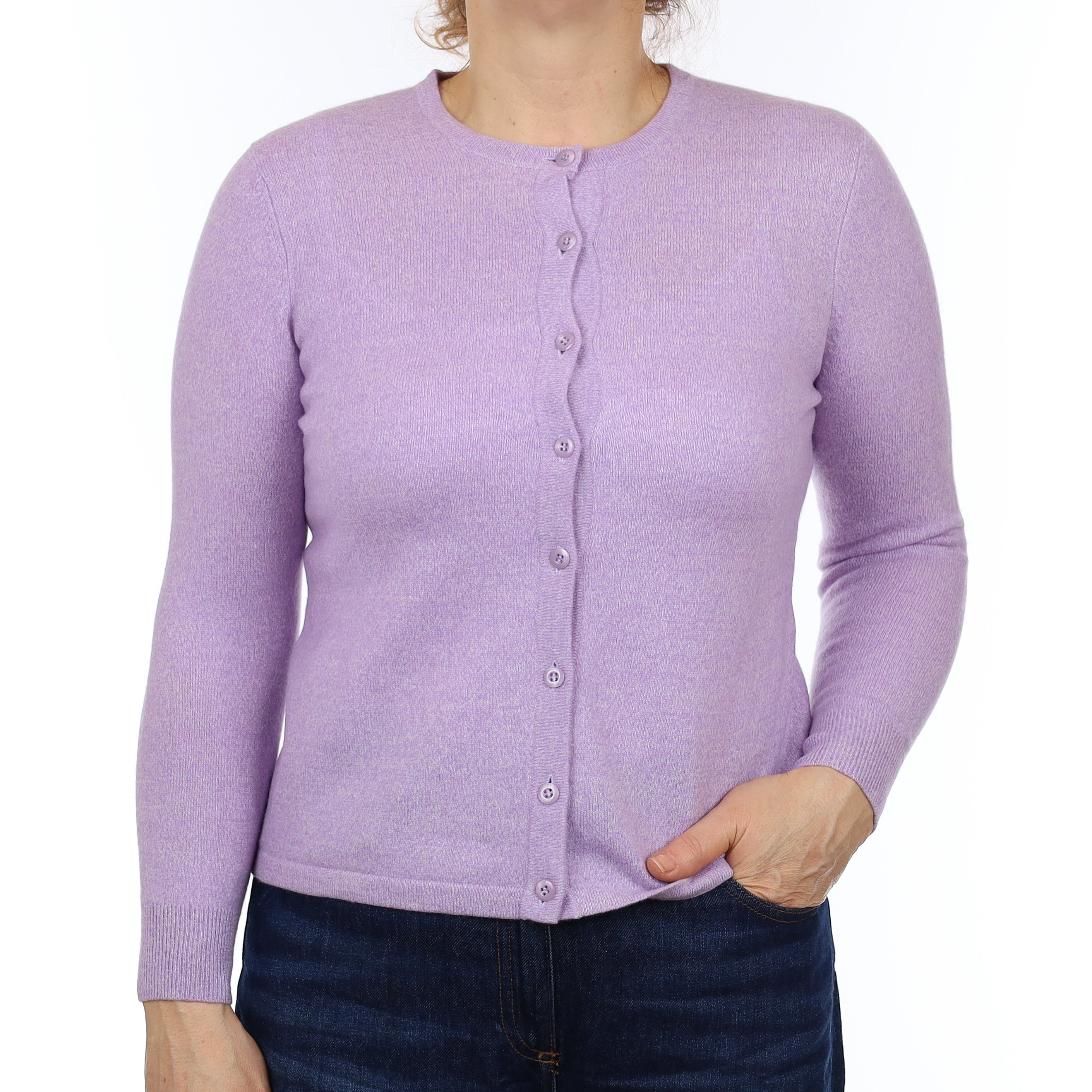 Lavender Purple Marl Cashmere Crew Neck Cardigan Medium