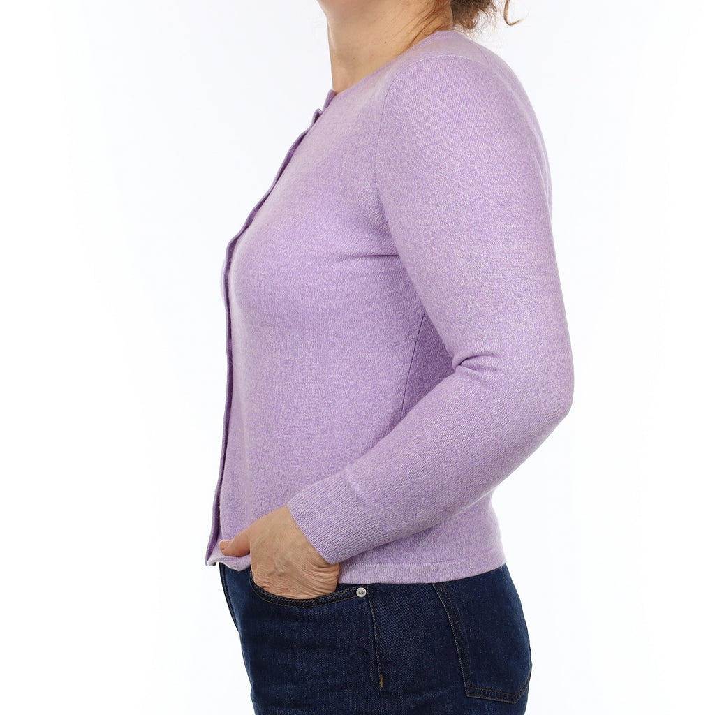 Lavender Purple Marl Cashmere Crew Neck Cardigan Medium