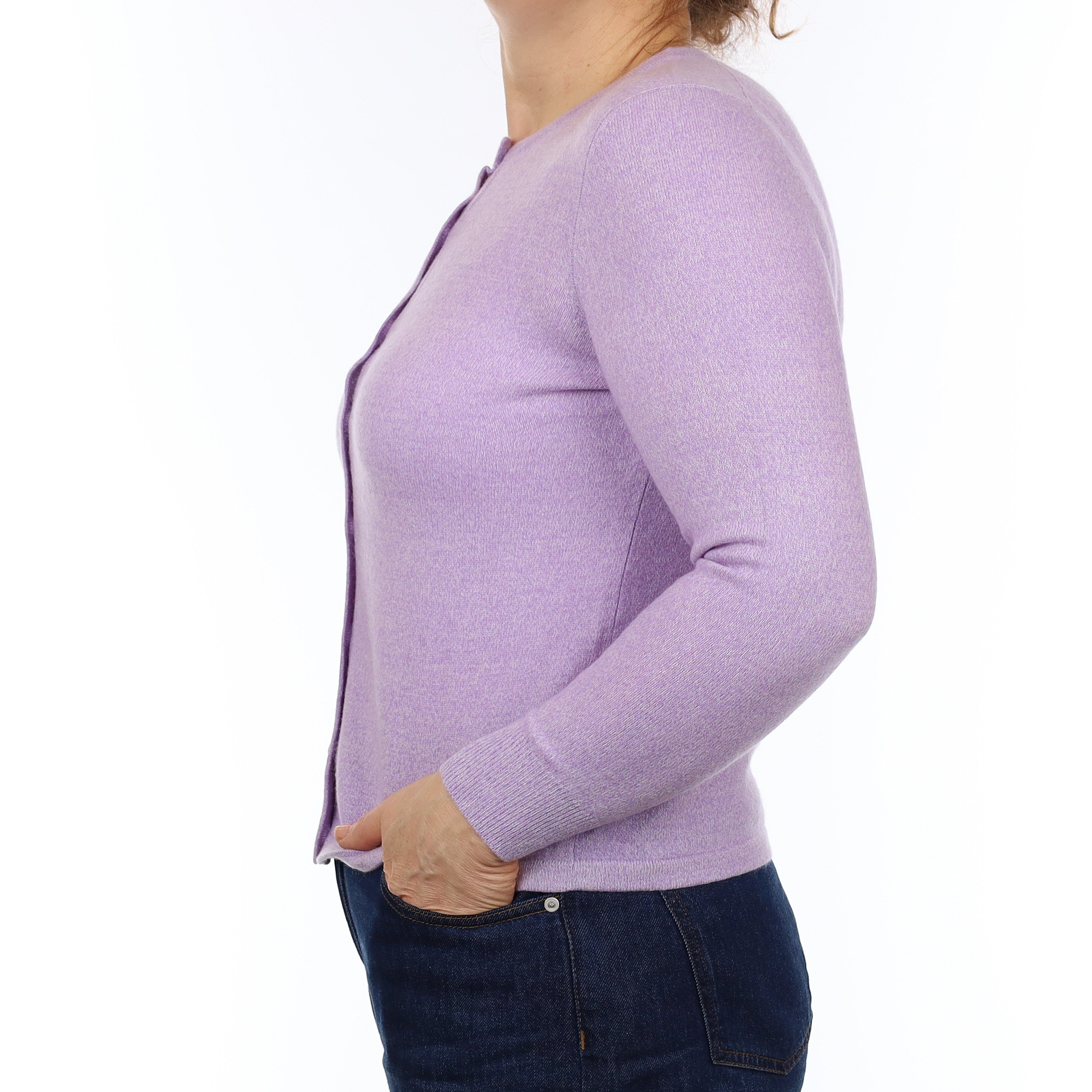 Lavender Purple Marl Cashmere Crew Neck Cardigan Medium