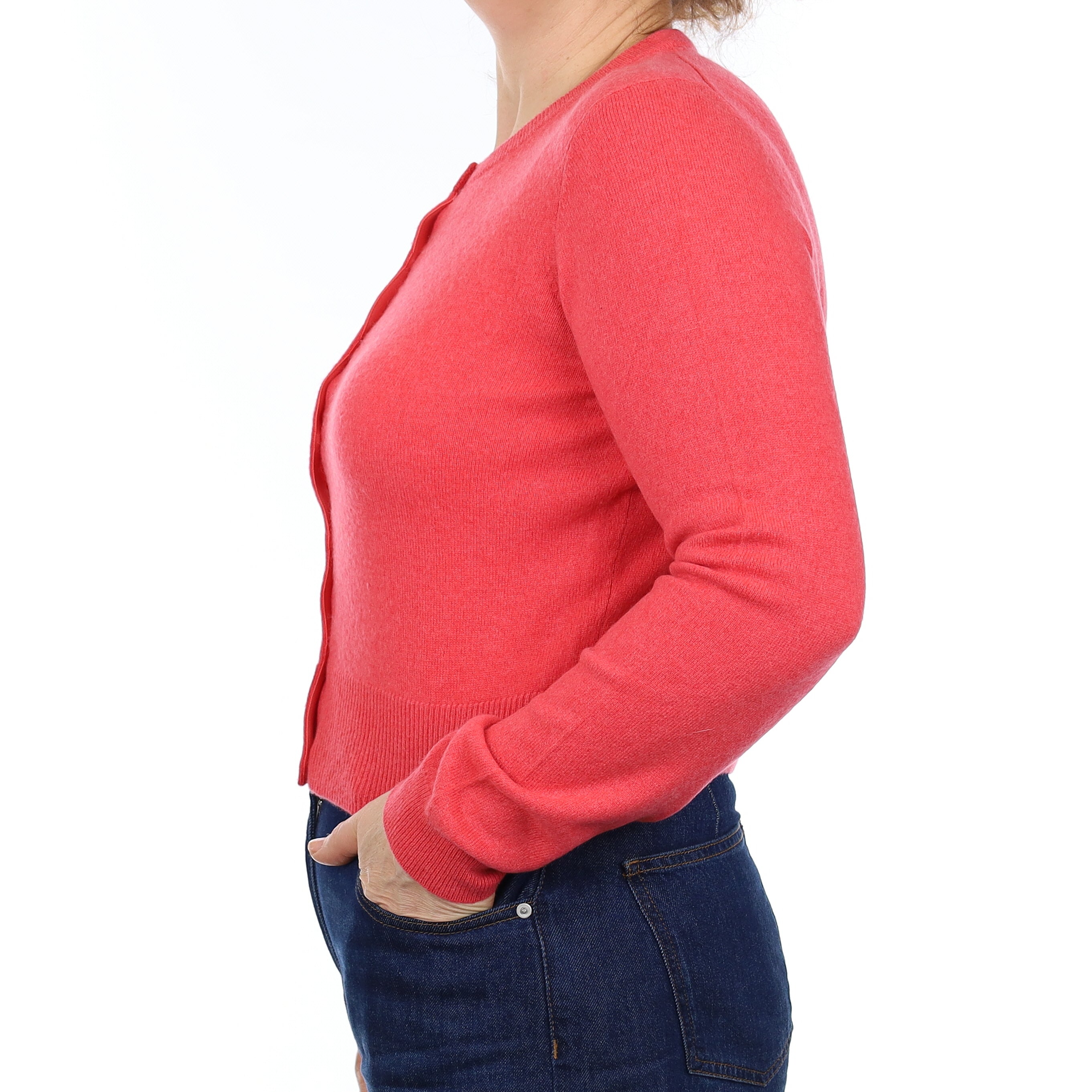 Strawberry Pink Cashmere Cropped Crew Neck Cardigan Medium