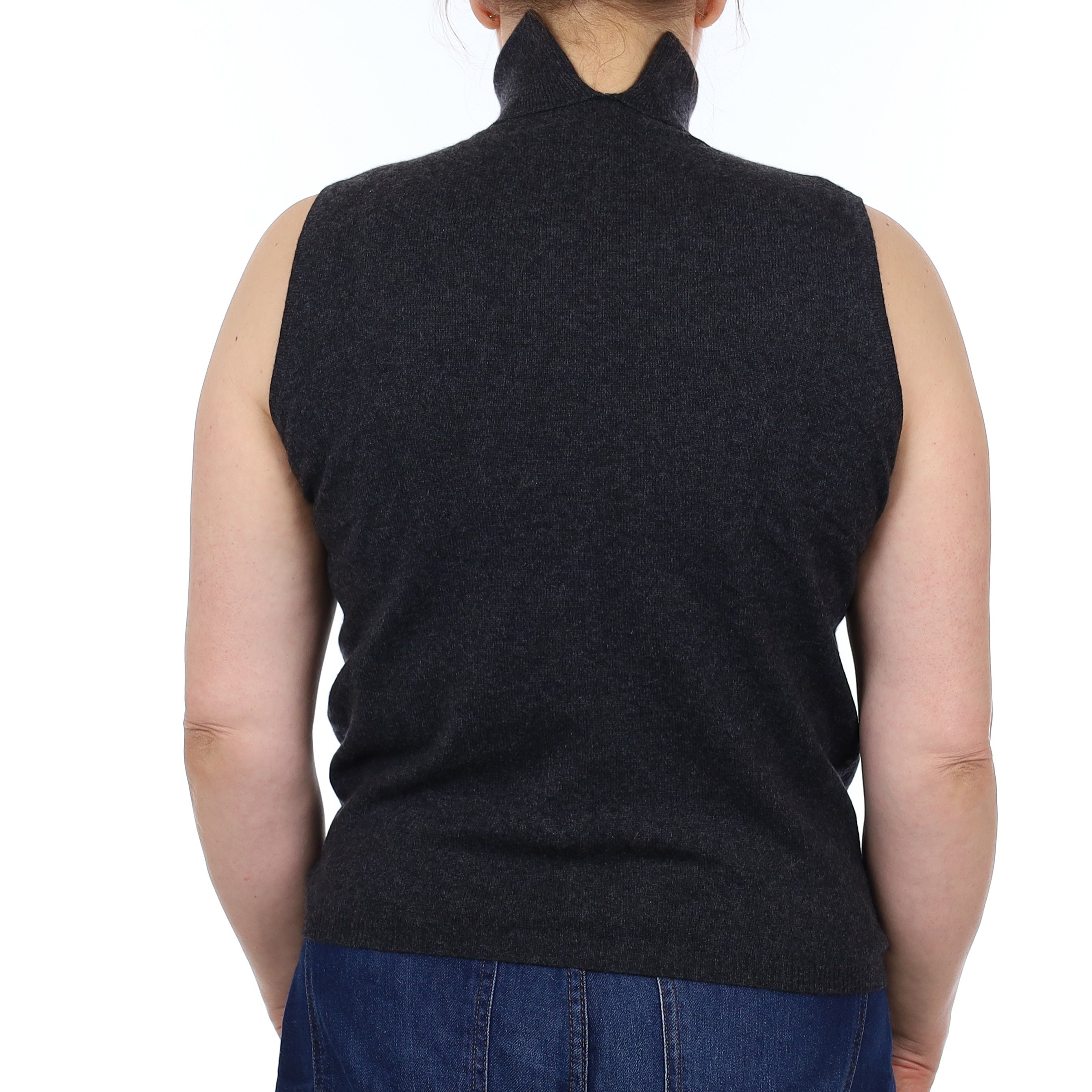 Charcoal Grey Cashmere Sleeveless Turtleneck Jumper Medium