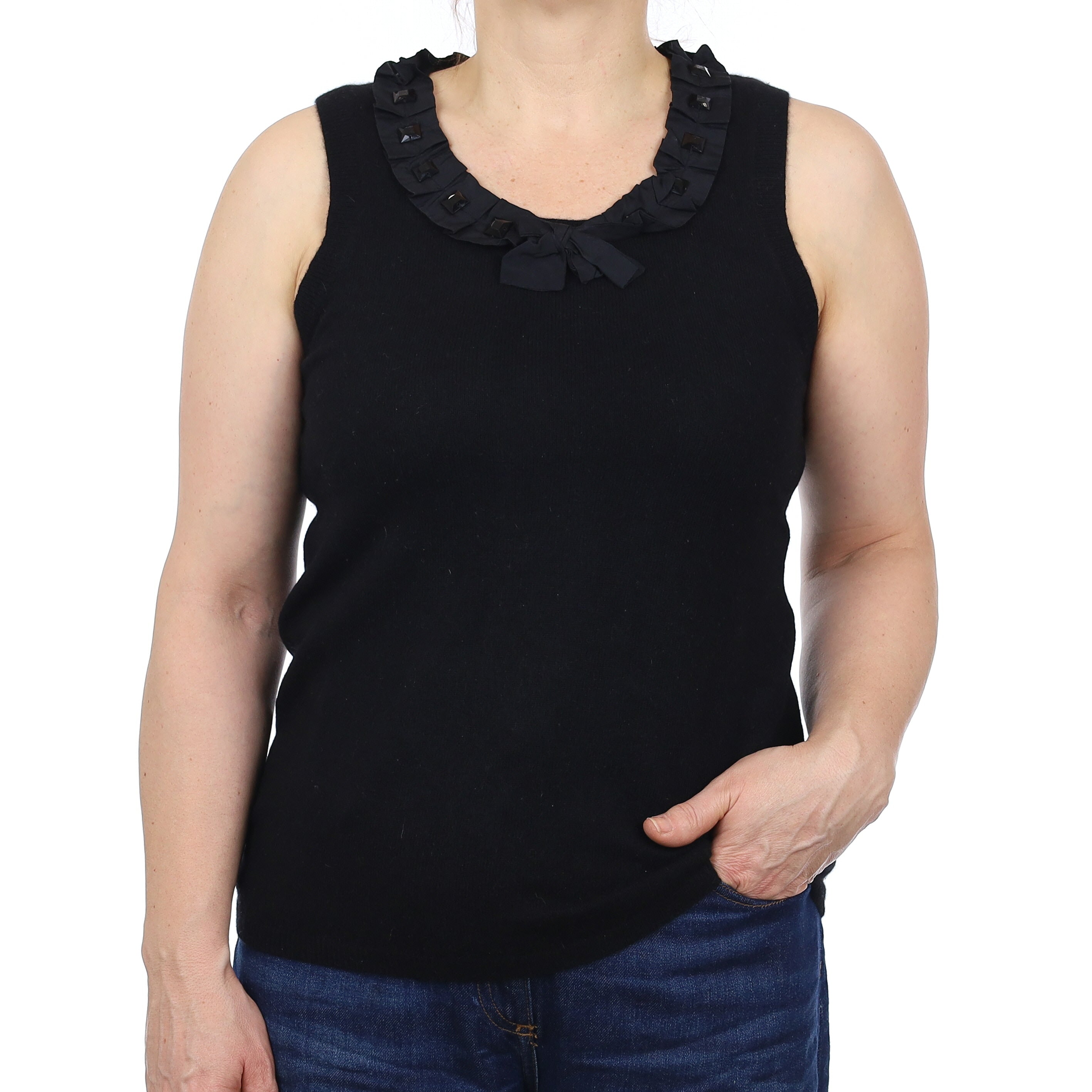 Jigsaw Black Cashmere Embellished Scoop Neck Tank Top Medium