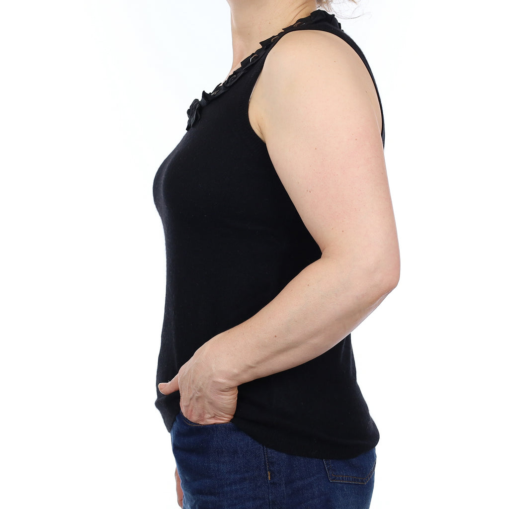 Jigsaw Black Cashmere Embellished Scoop Neck Tank Top Medium