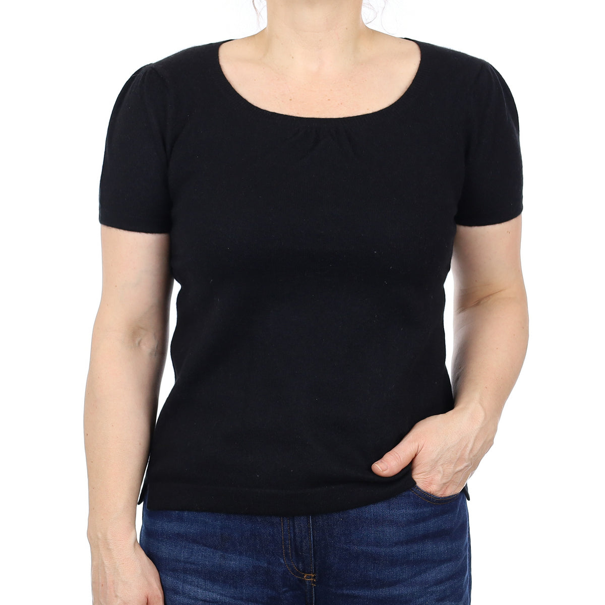 Black Cashmere Short Sleeve Crew Neck Jumper Medium