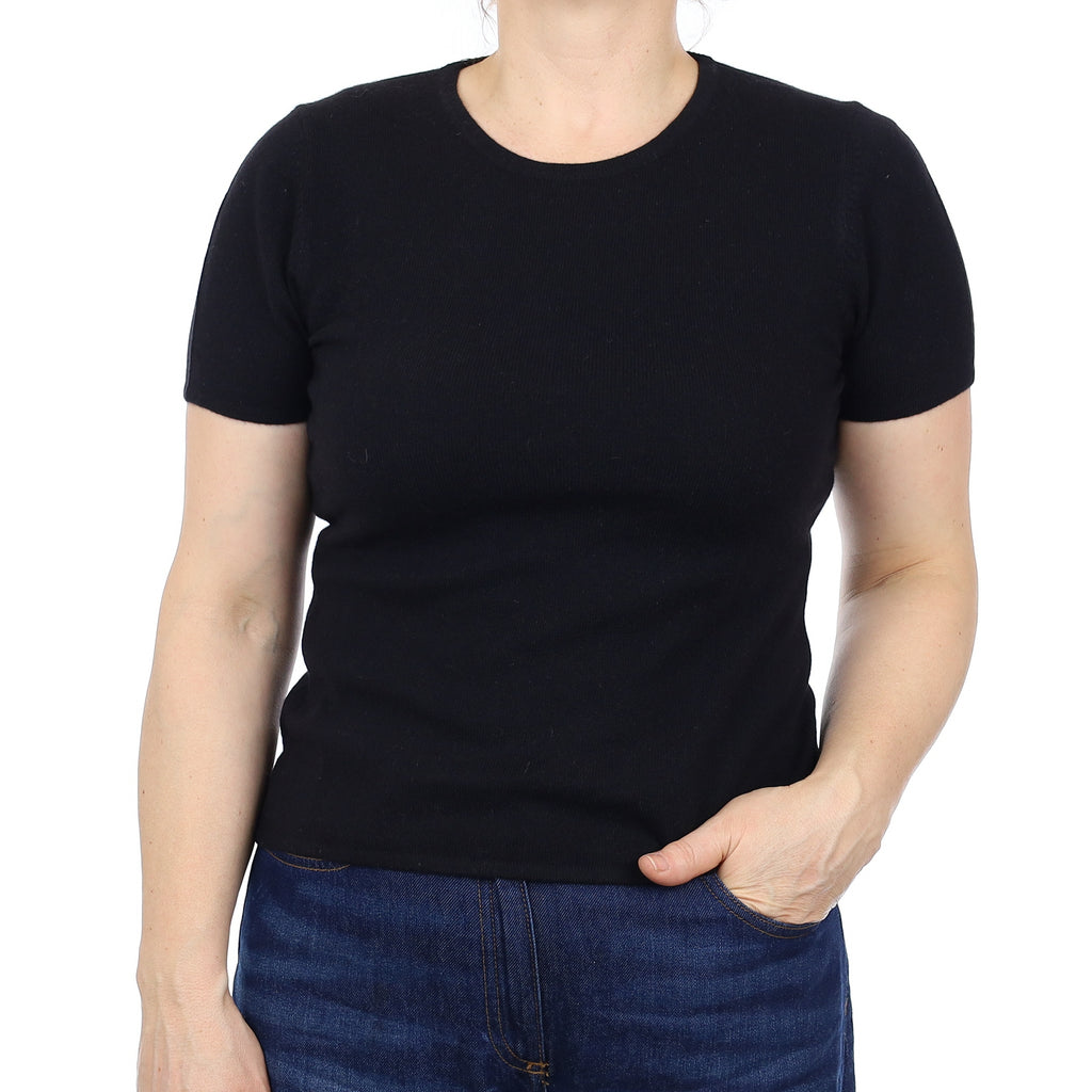 Black Cashmere Short Sleeve Crew Neck Jumper Medium