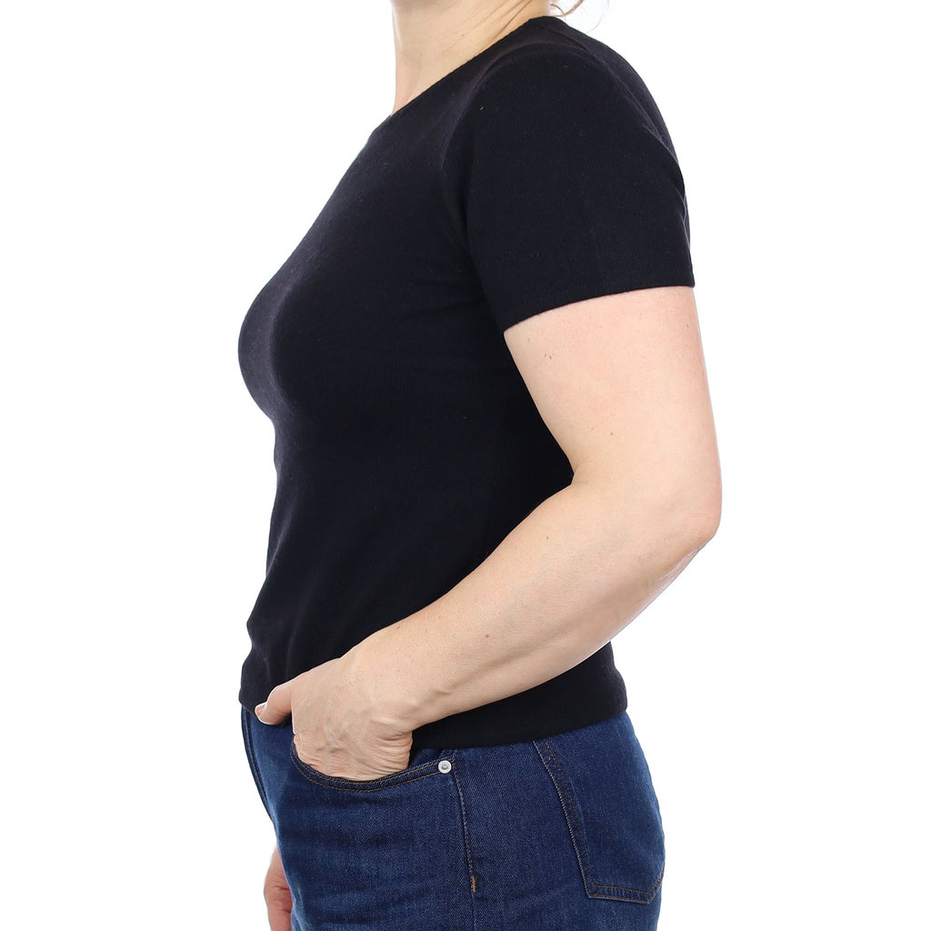 Black Cashmere Short Sleeve Crew Neck Jumper Medium