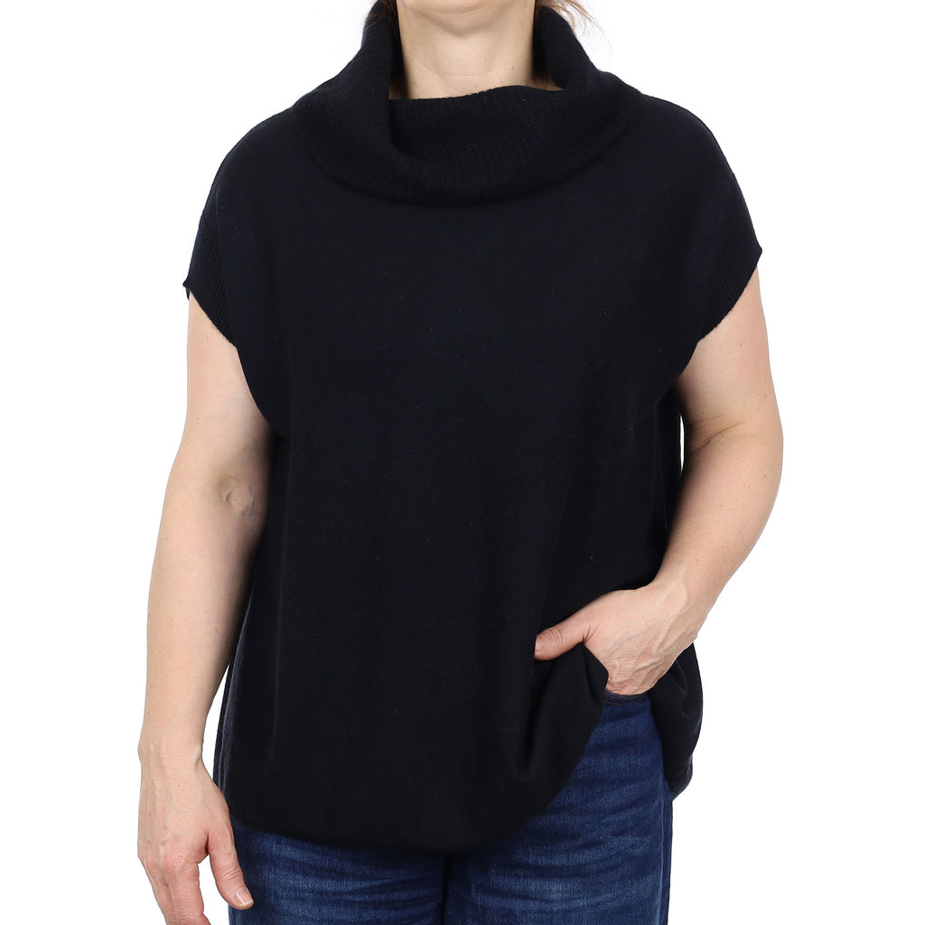 Vince Black Cashmere Capped Sleeve Cowl Neck Jumper Medium