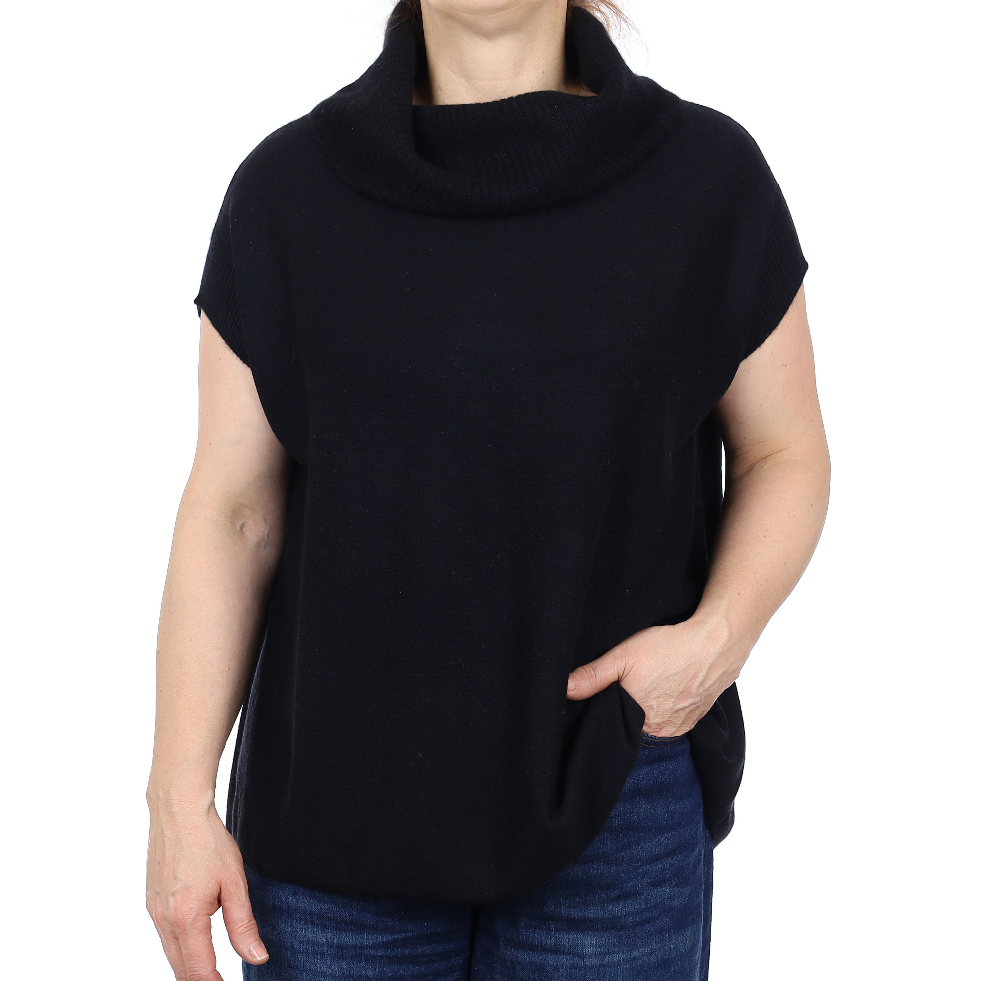 Vince Black Cashmere Capped Sleeve Cowl Neck Jumper Medium