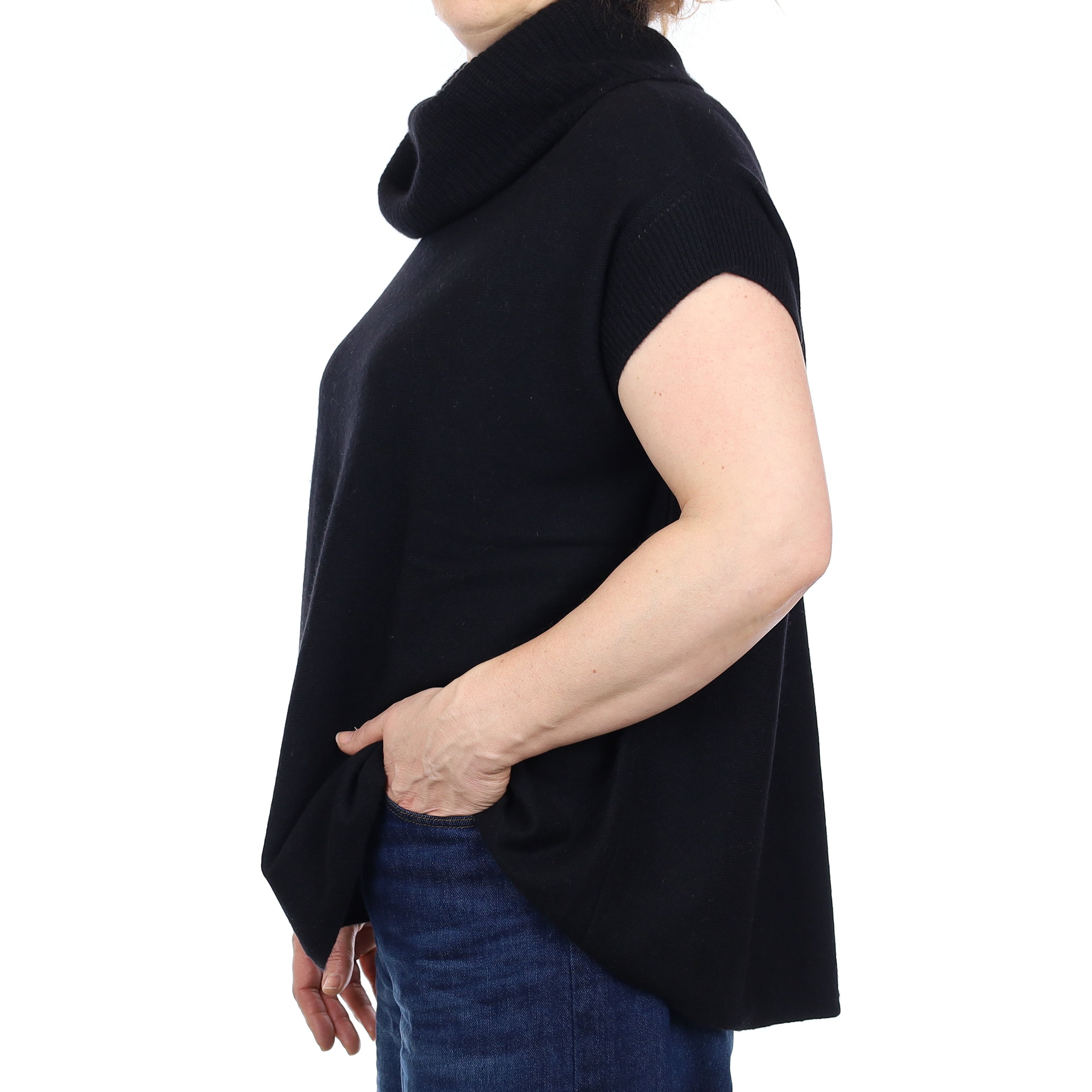 Vince Black Cashmere Capped Sleeve Cowl Neck Jumper Medium