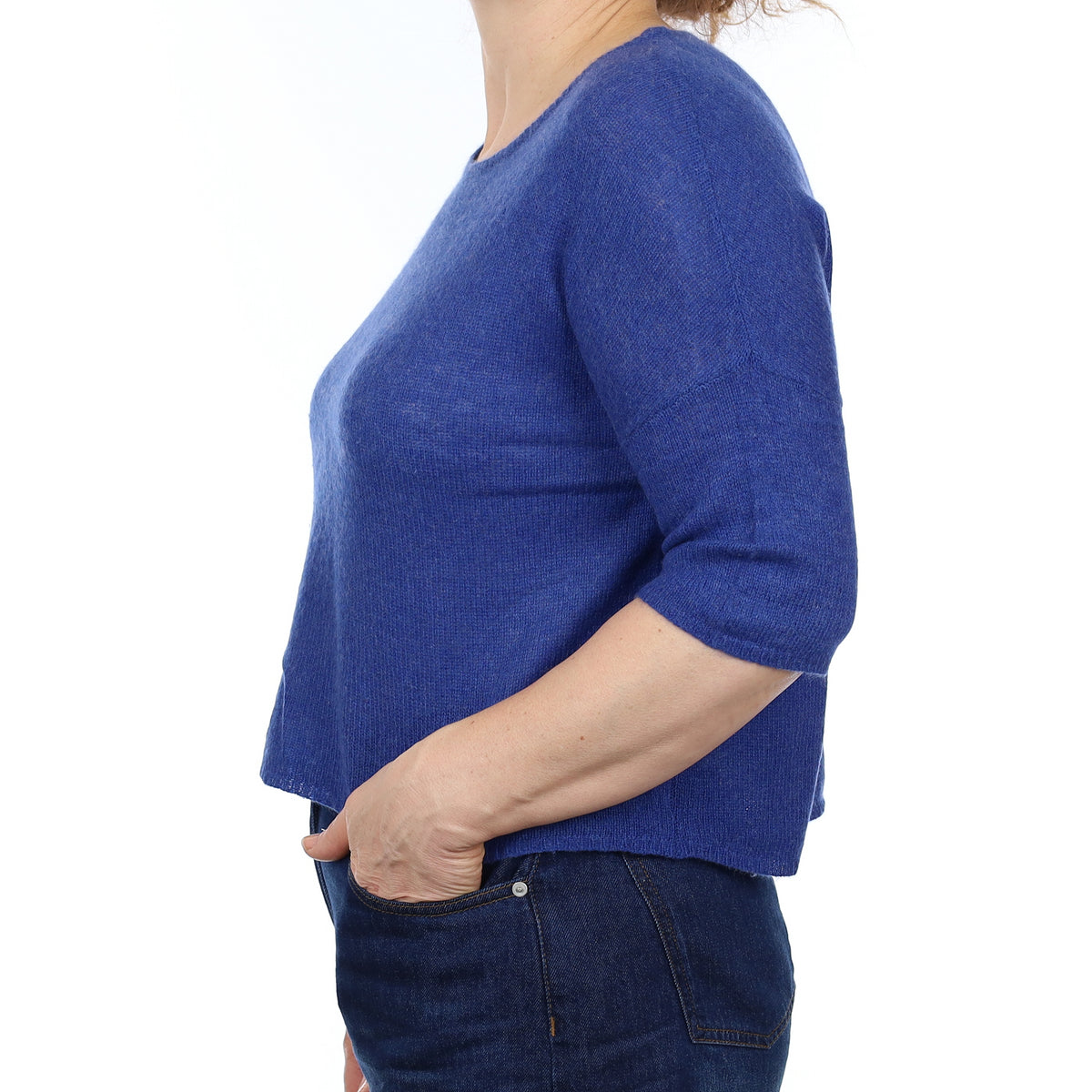 Denim Blue Lightweight Gauzy Cashmere Short Sleeve Jumper Medium