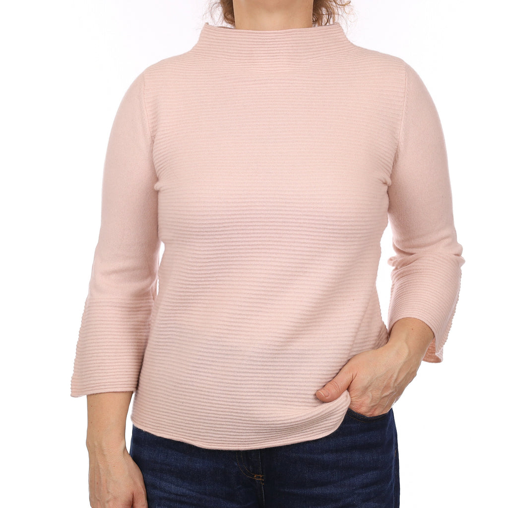 Pale Shell Pink Cashmere Flared Sleeve Funnel Neck Jumper Medium